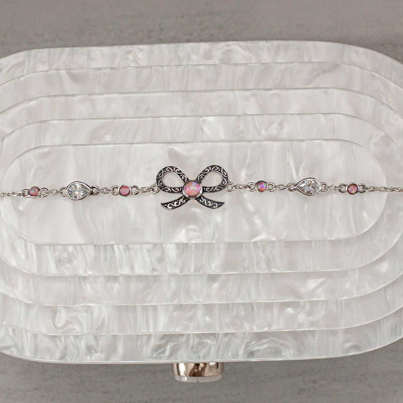 Sterling Bow Stone Bracelet-Chain Bracelets-Krush Kandy, Women's Online Fashion Boutique Located in Phoenix, Arizona (Scottsdale Area)