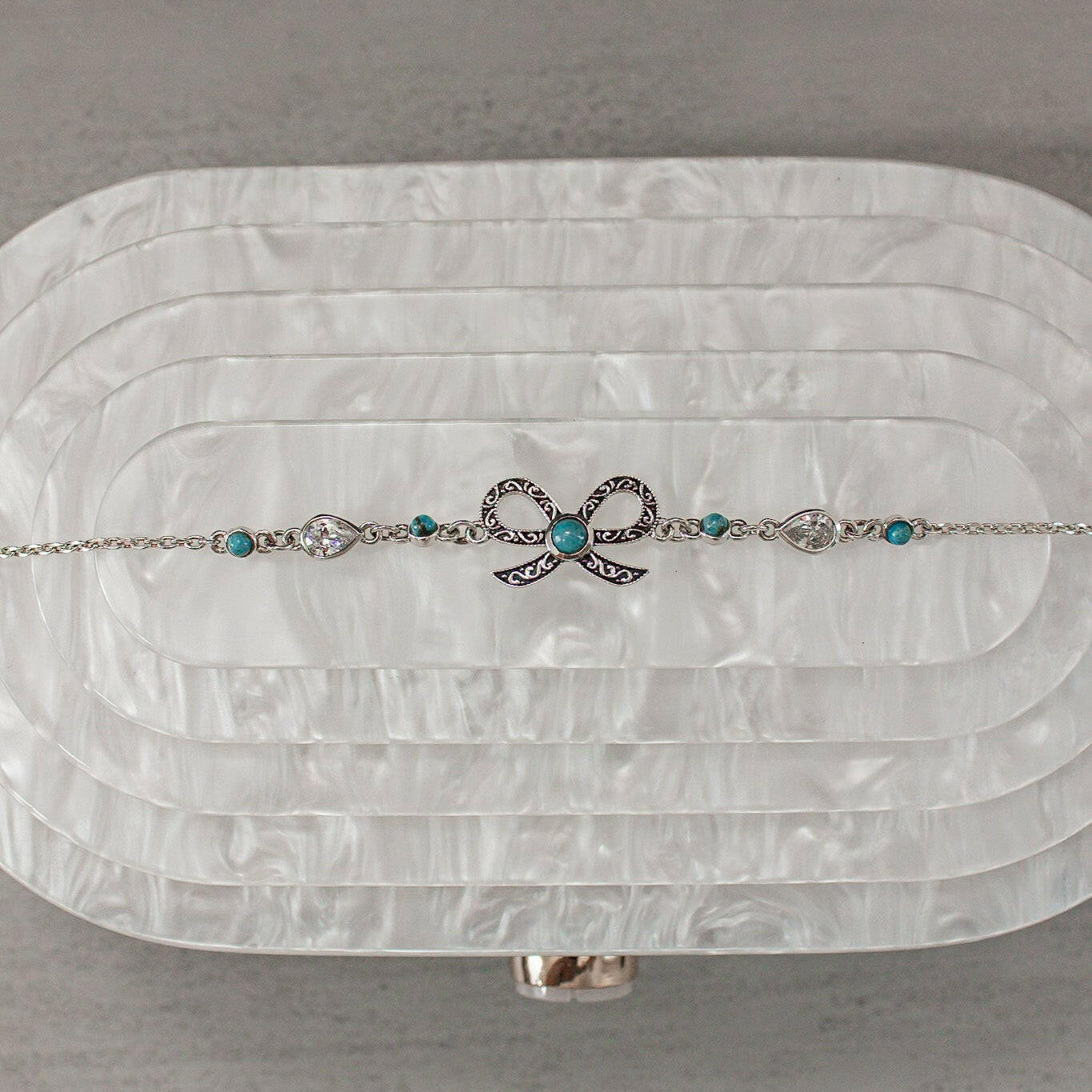 Sterling Bow Stone Bracelet-Chain Bracelets-Krush Kandy, Women's Online Fashion Boutique Located in Phoenix, Arizona (Scottsdale Area)