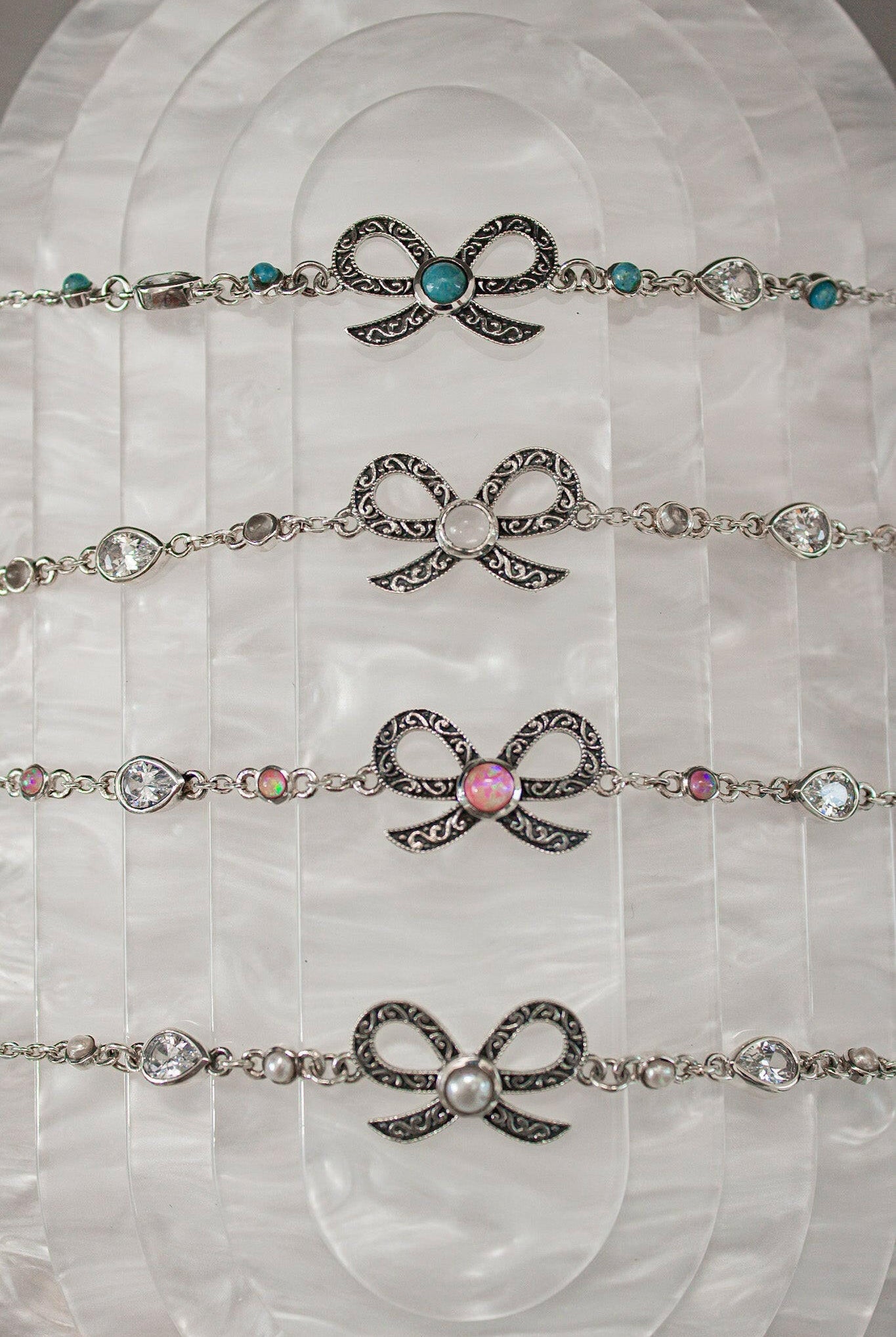 Sterling Bow Stone Bracelet-Chain Bracelets-Krush Kandy, Women's Online Fashion Boutique Located in Phoenix, Arizona (Scottsdale Area)