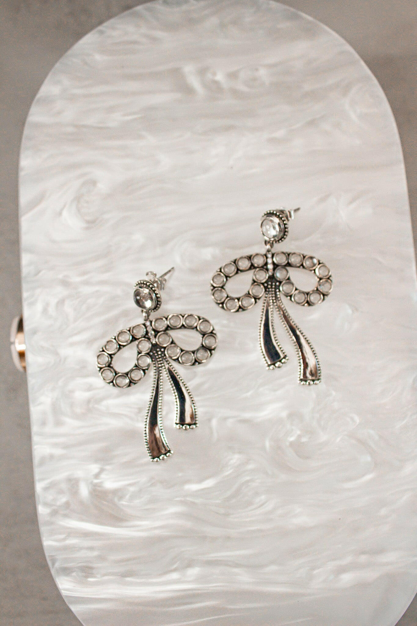 Stone Bliss Sterling Silver Bow Earrings-Stud Earrings-Krush Kandy, Women's Online Fashion Boutique Located in Phoenix, Arizona (Scottsdale Area)