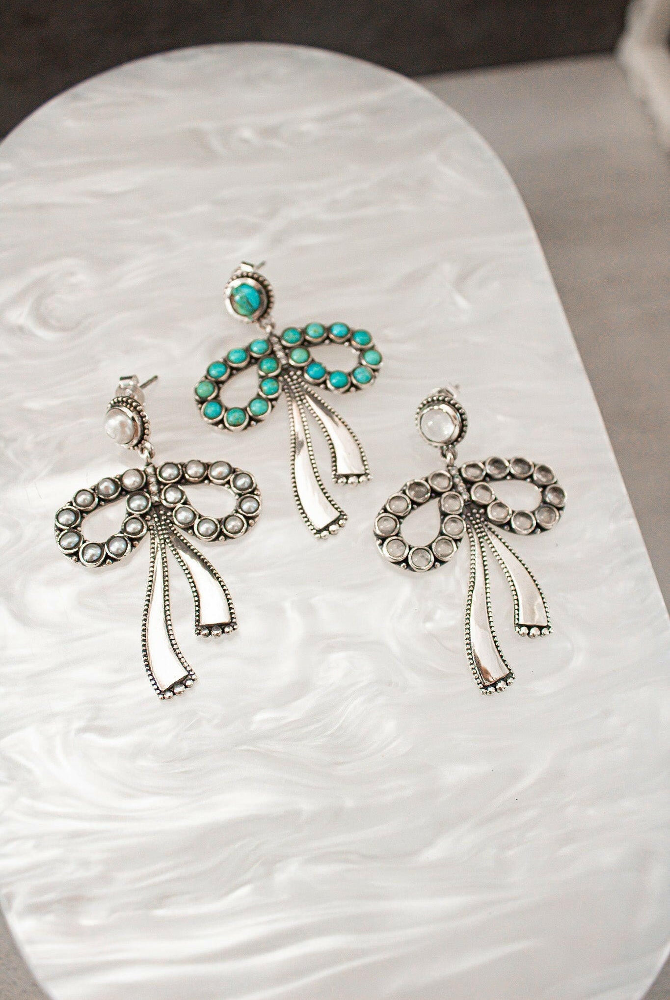 Stone Bliss Sterling Silver Bow Earrings-Stud Earrings-Krush Kandy, Women's Online Fashion Boutique Located in Phoenix, Arizona (Scottsdale Area)