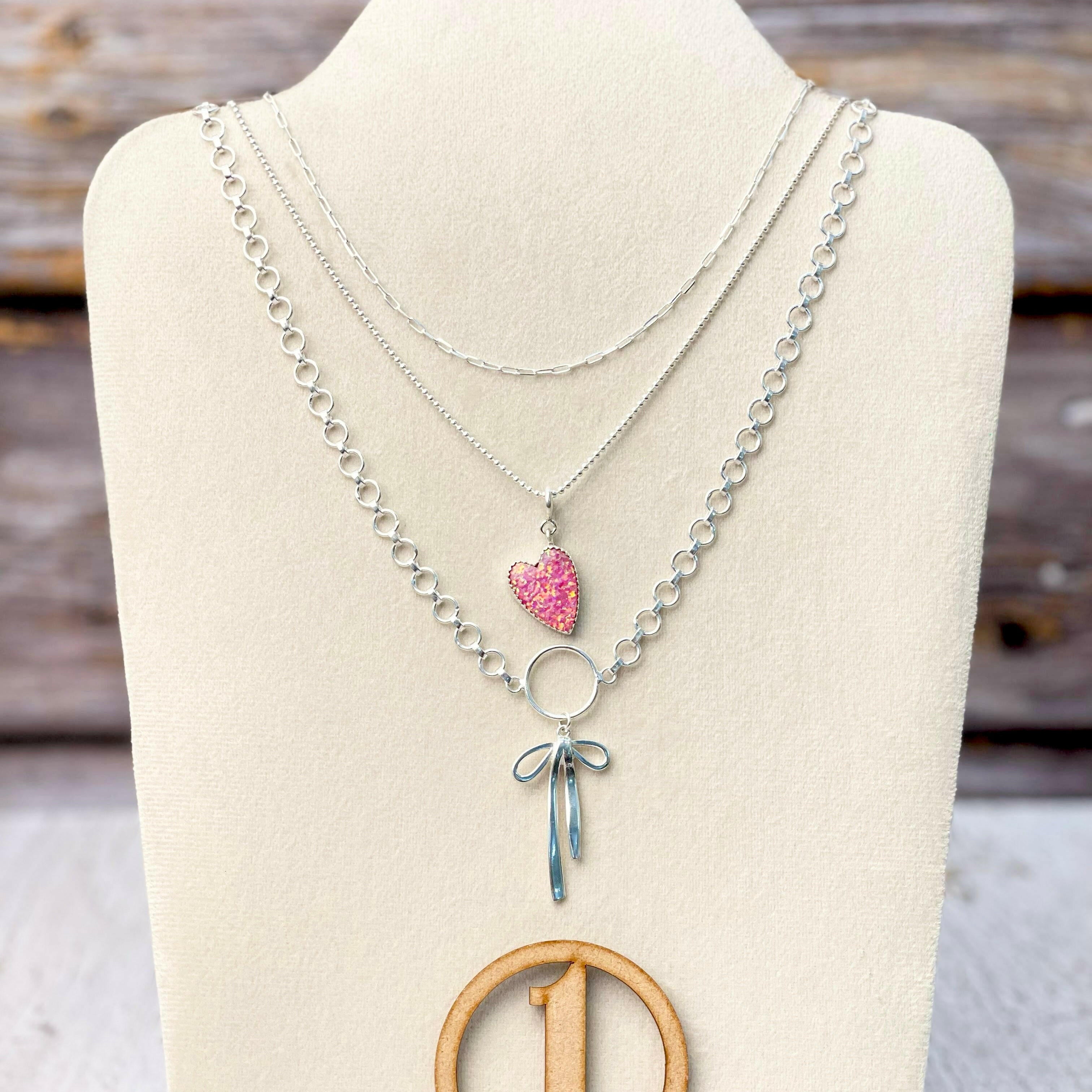 Opal Heart & Bow Layered Necklace-Necklaces-Krush Kandy, Women's Online Fashion Boutique Located in Phoenix, Arizona (Scottsdale Area)
