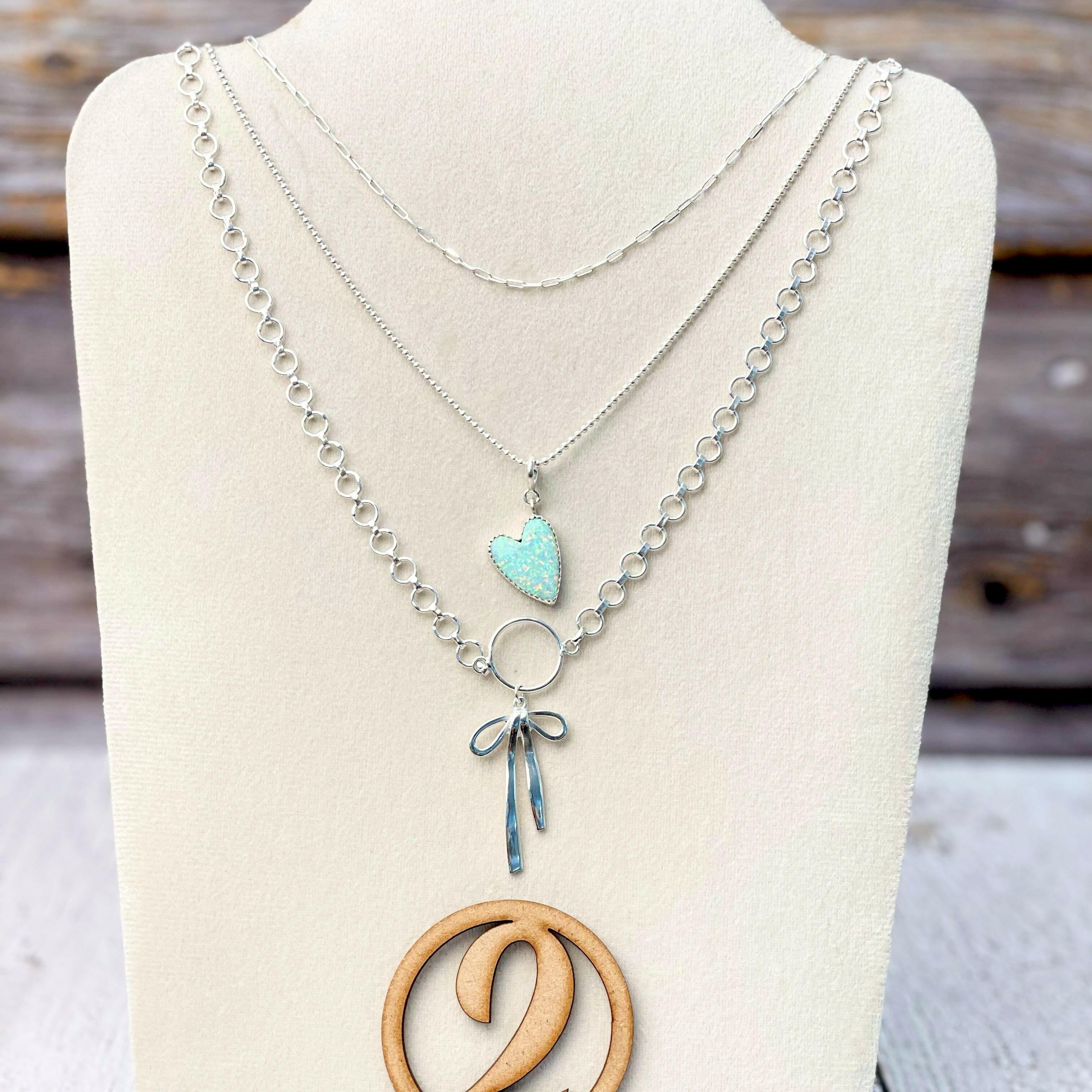 Opal Heart & Bow Layered Necklace-Necklaces-Krush Kandy, Women's Online Fashion Boutique Located in Phoenix, Arizona (Scottsdale Area)
