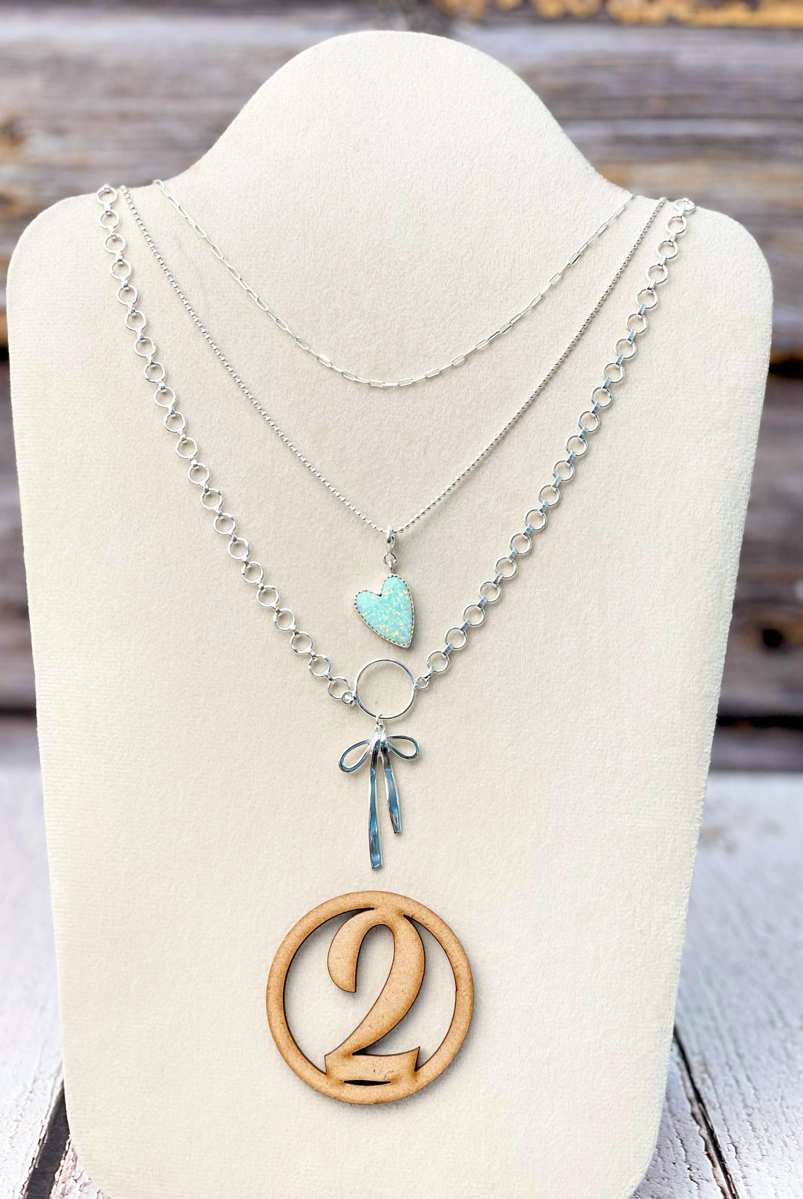 Opal Heart & Bow Layered Necklace-Necklaces-Krush Kandy, Women's Online Fashion Boutique Located in Phoenix, Arizona (Scottsdale Area)