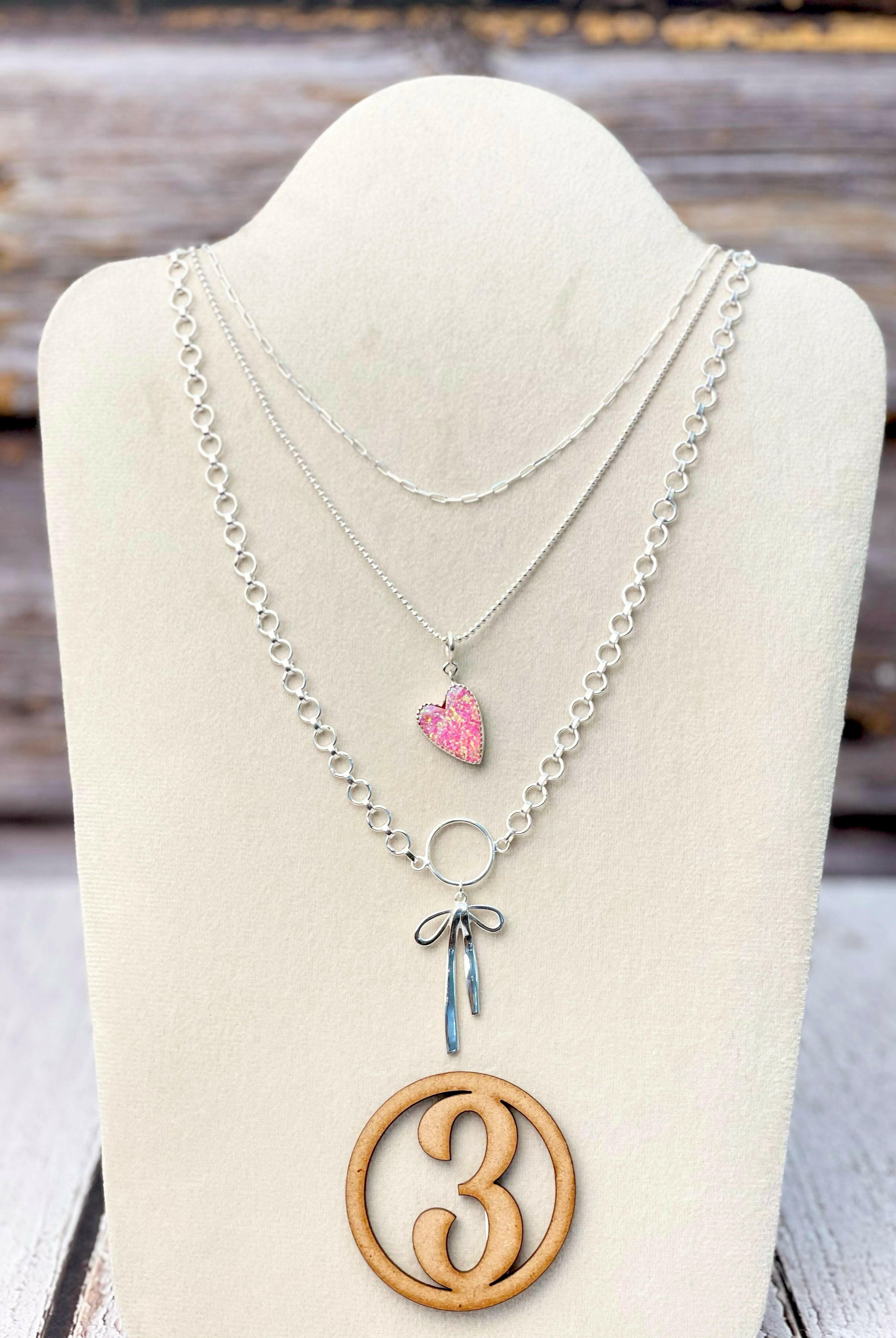 Opal Heart & Bow Layered Necklace-Necklaces-Krush Kandy, Women's Online Fashion Boutique Located in Phoenix, Arizona (Scottsdale Area)