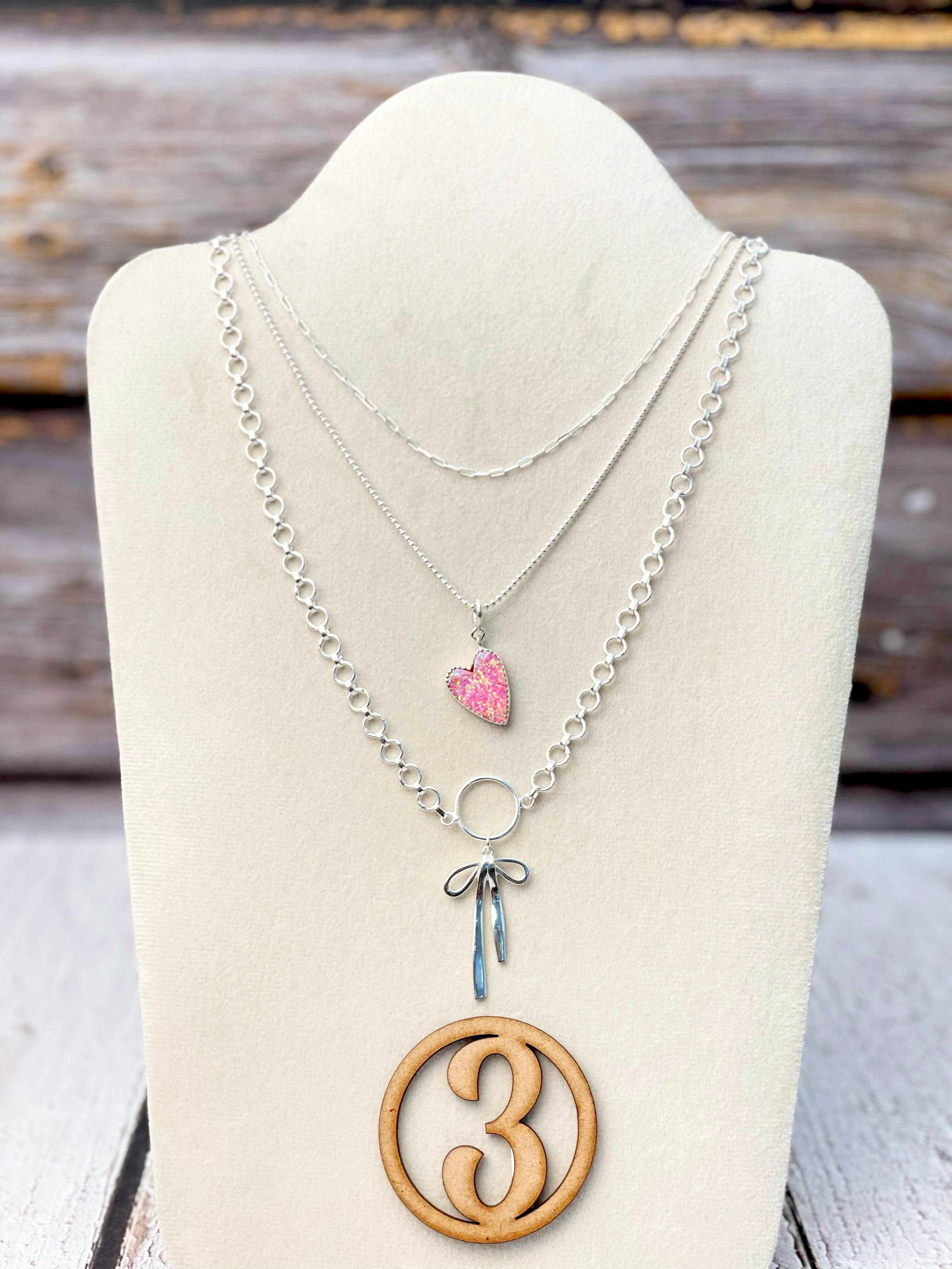 Opal Heart & Bow Layered Necklace-Necklaces-Krush Kandy, Women's Online Fashion Boutique Located in Phoenix, Arizona (Scottsdale Area)