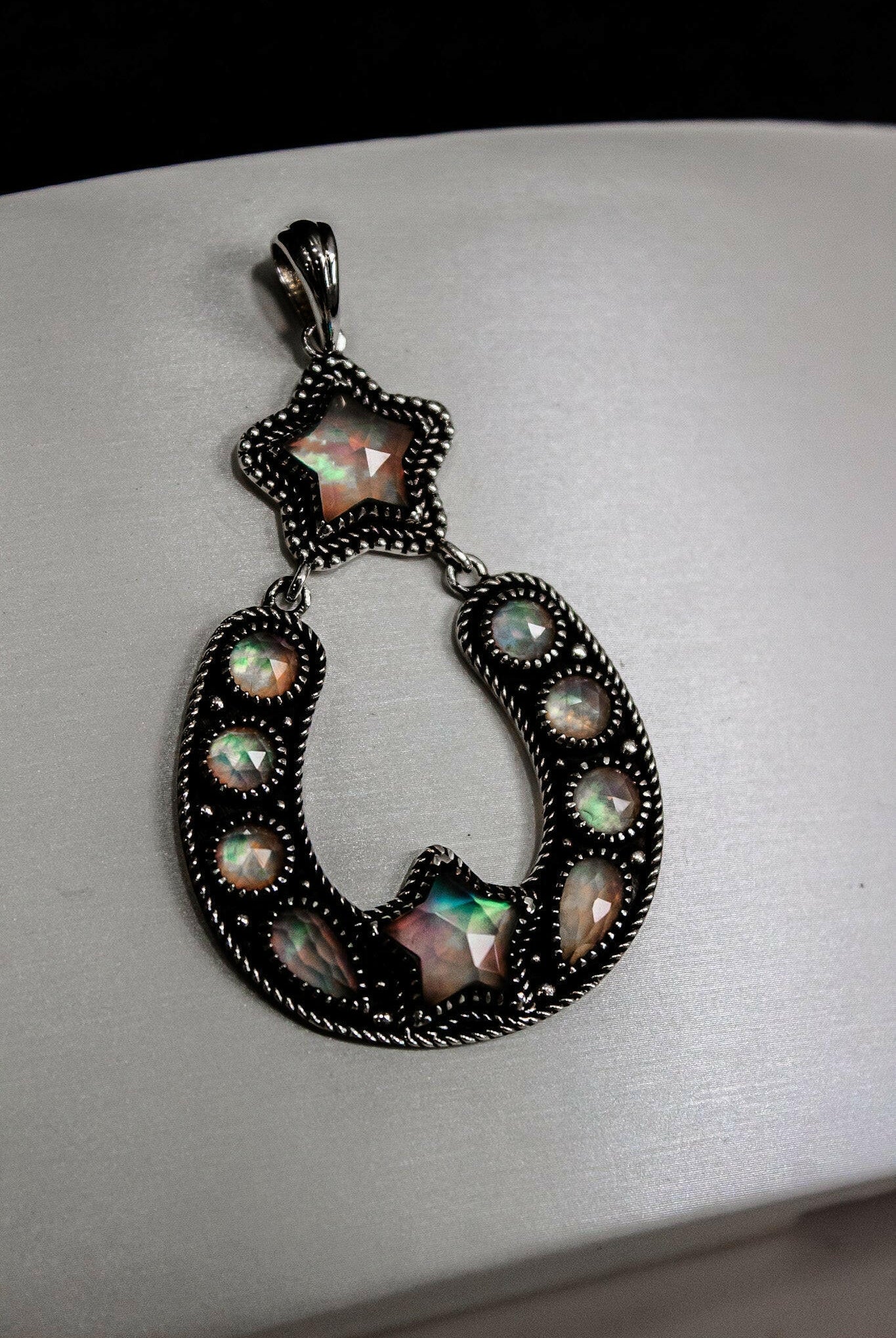 Starry Night Horseshoe Stone Pendant-Pendant Necklaces-Krush Kandy, Women's Online Fashion Boutique Located in Phoenix, Arizona (Scottsdale Area)