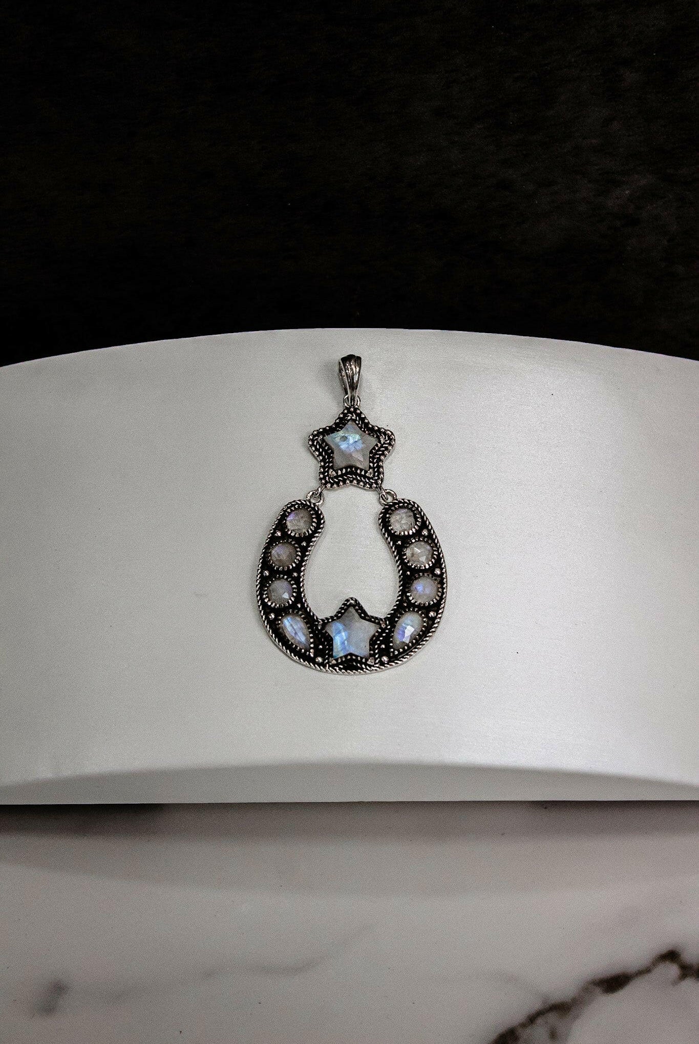 Starry Night Horseshoe Stone Pendant-Pendant Necklaces-Krush Kandy, Women's Online Fashion Boutique Located in Phoenix, Arizona (Scottsdale Area)