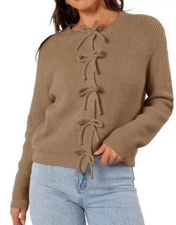Mon Cherie Knit Bow-Front Cardigan-Cardigans-Krush Kandy, Women's Online Fashion Boutique Located in Phoenix, Arizona (Scottsdale Area)