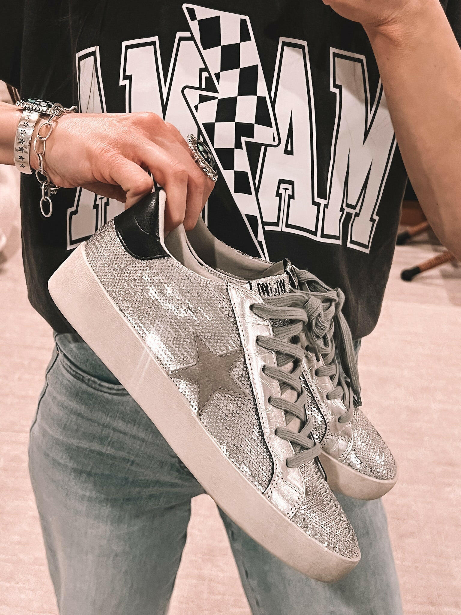 Shine Bright Sequin Star Accented Sneaker-Sneakers-Krush Kandy, Women's Online Fashion Boutique Located in Phoenix, Arizona (Scottsdale Area)