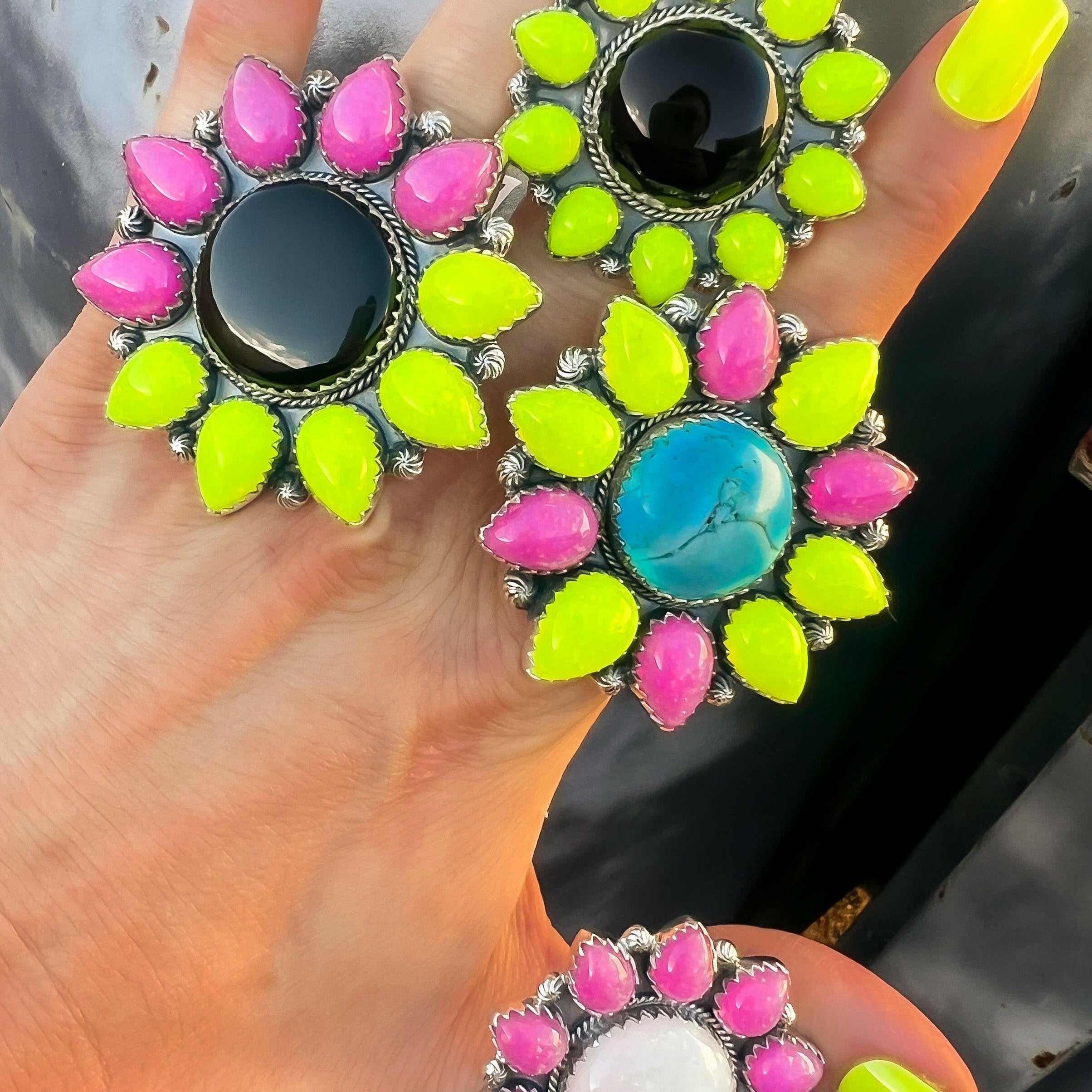 OPAL Sunflower Cluster Sterling Silver Rings-Cluster Rings-Krush Kandy, Women's Online Fashion Boutique Located in Phoenix, Arizona (Scottsdale Area)