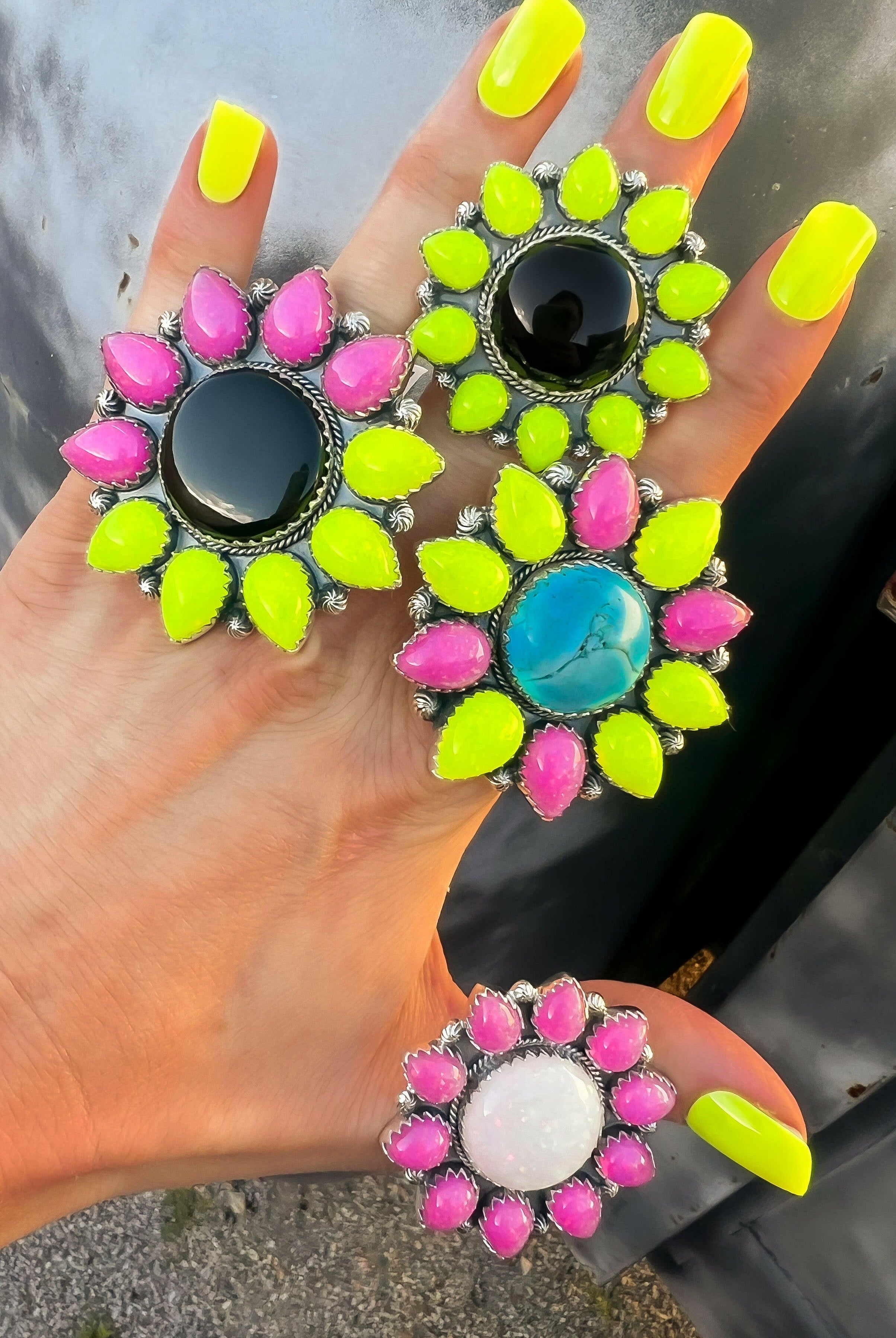 OPAL Sunflower Cluster Sterling Silver Rings-Cluster Rings-Krush Kandy, Women's Online Fashion Boutique Located in Phoenix, Arizona (Scottsdale Area)