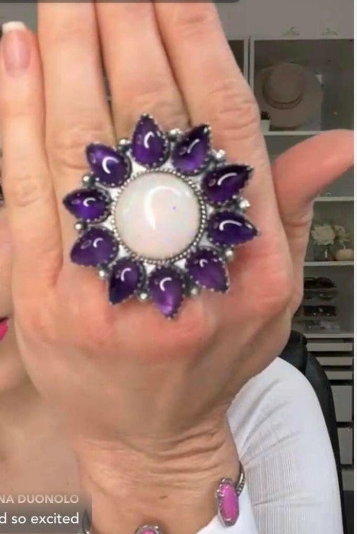 OPAL Sunflower Cluster Sterling Silver Rings-Cluster Rings-Krush Kandy, Women's Online Fashion Boutique Located in Phoenix, Arizona (Scottsdale Area)