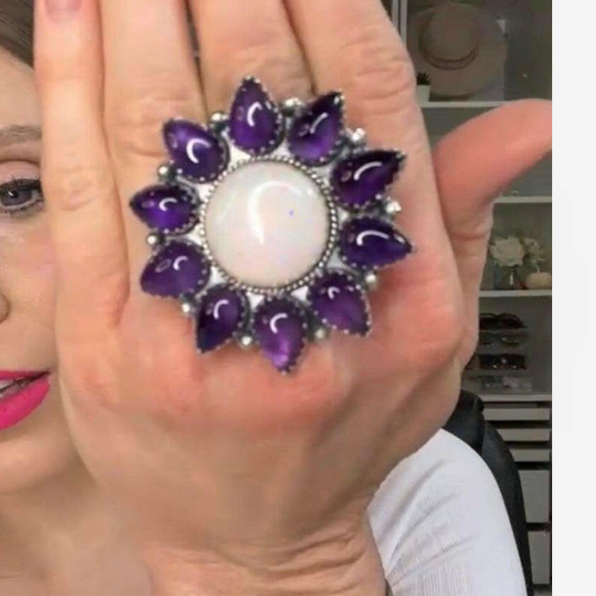 OPAL Sunflower Cluster Sterling Silver Rings-Cluster Rings-Krush Kandy, Women's Online Fashion Boutique Located in Phoenix, Arizona (Scottsdale Area)