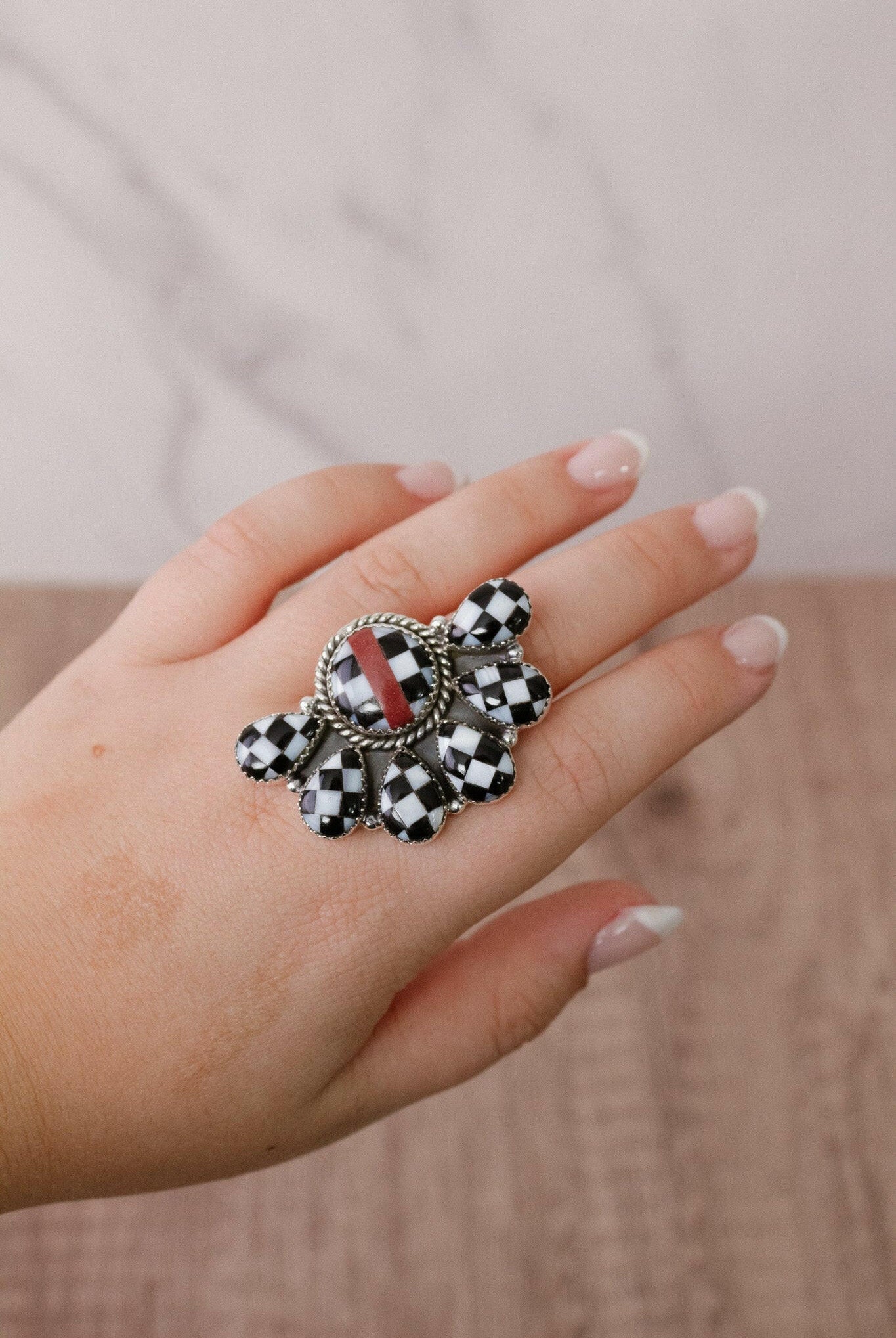 Finish Line Checkered Stone Ring-Ring Sizers-Krush Kandy, Women's Online Fashion Boutique Located in Phoenix, Arizona (Scottsdale Area)