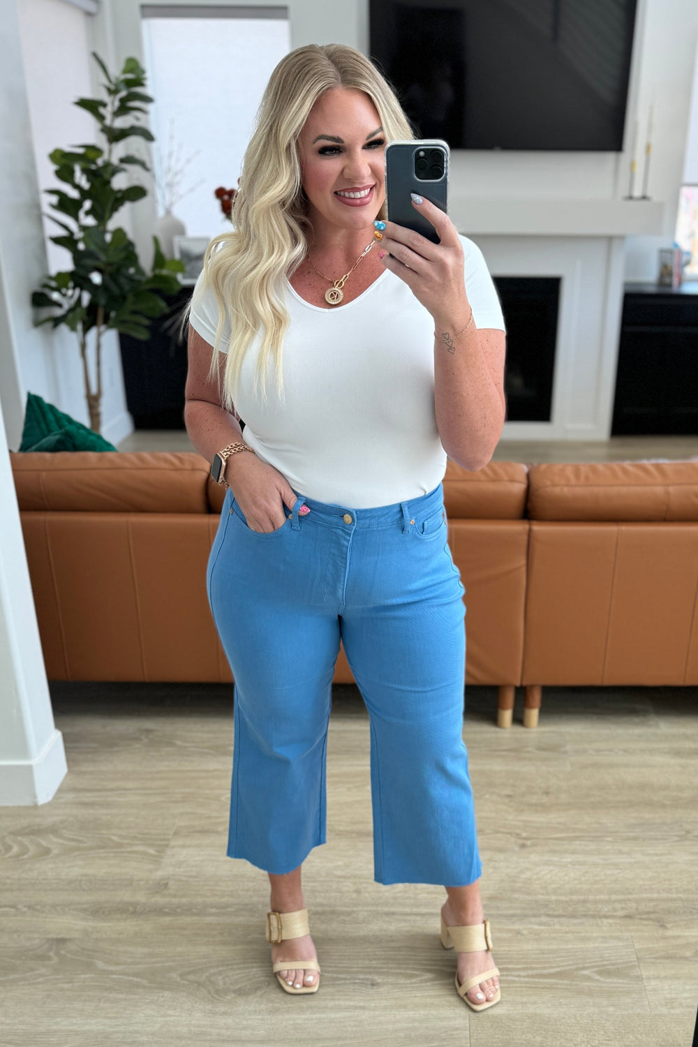 Lisa High Rise Control Top Wide Leg Crop Jeans in Sky Blue-Denim-Krush Kandy, Women's Online Fashion Boutique Located in Phoenix, Arizona (Scottsdale Area)