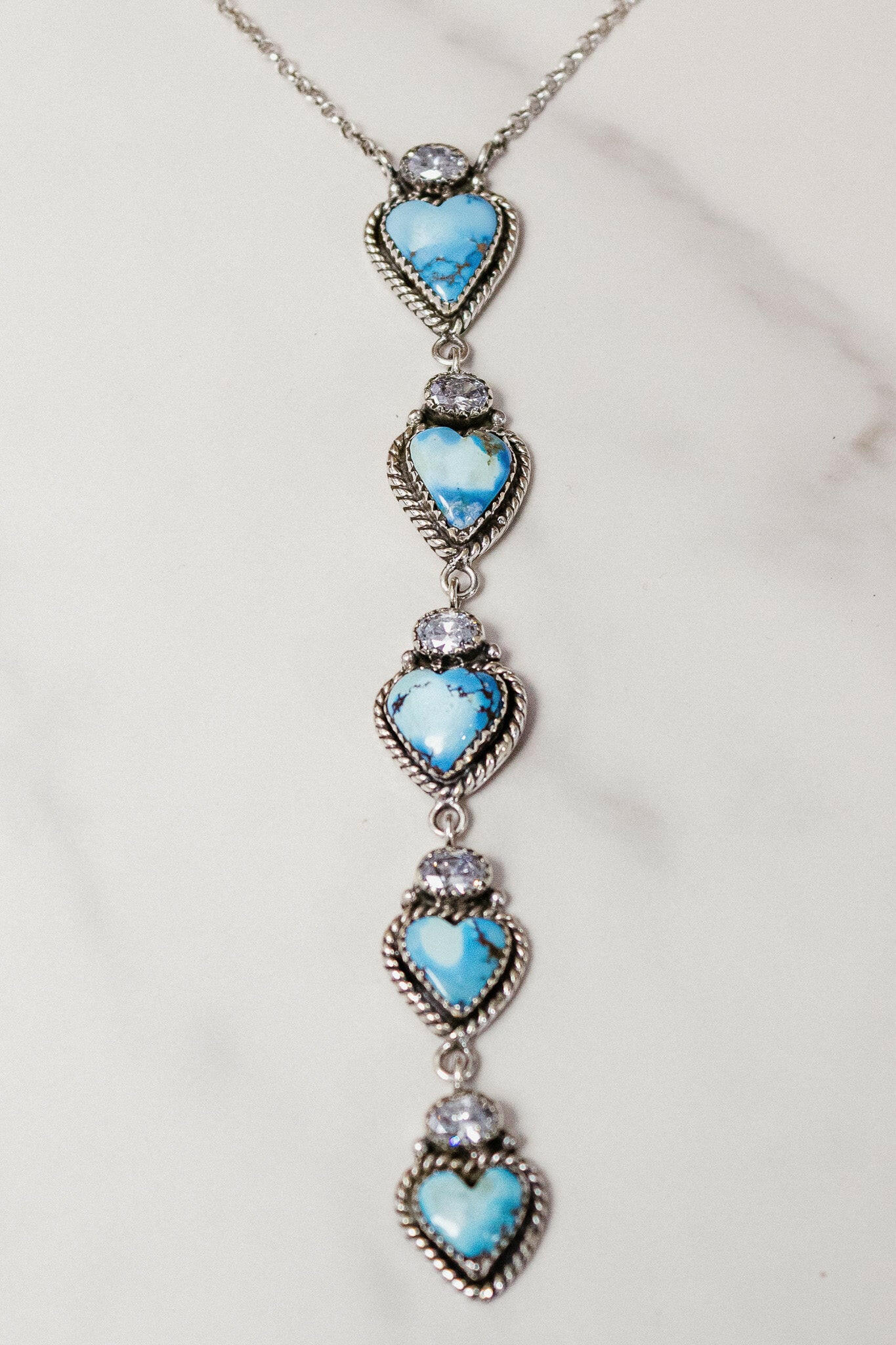 White CZ & Stone Heart Drop Necklace-Chain Necklaces-Krush Kandy, Women's Online Fashion Boutique Located in Phoenix, Arizona (Scottsdale Area)