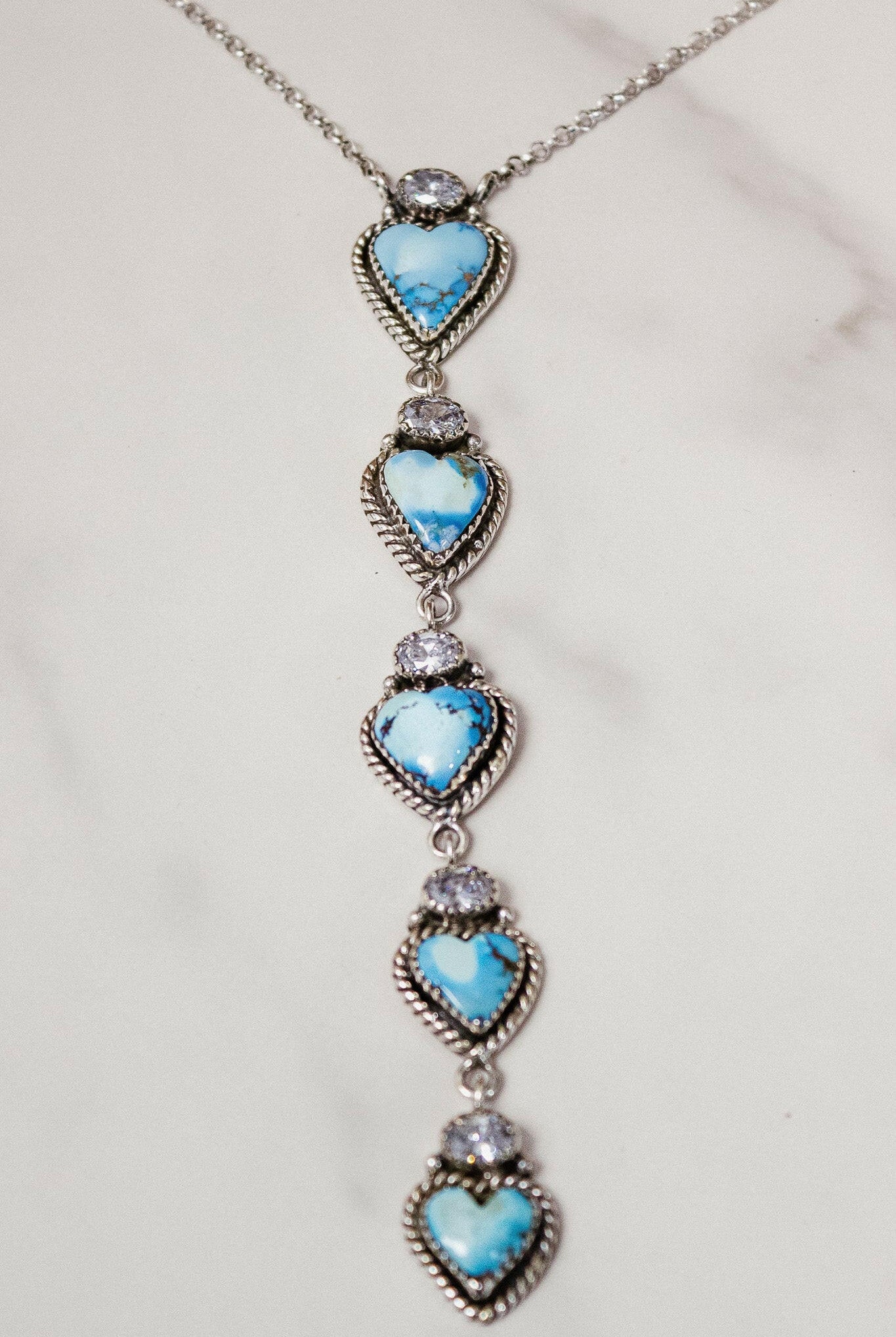 White CZ & Stone Heart Drop Necklace-Chain Necklaces-Krush Kandy, Women's Online Fashion Boutique Located in Phoenix, Arizona (Scottsdale Area)