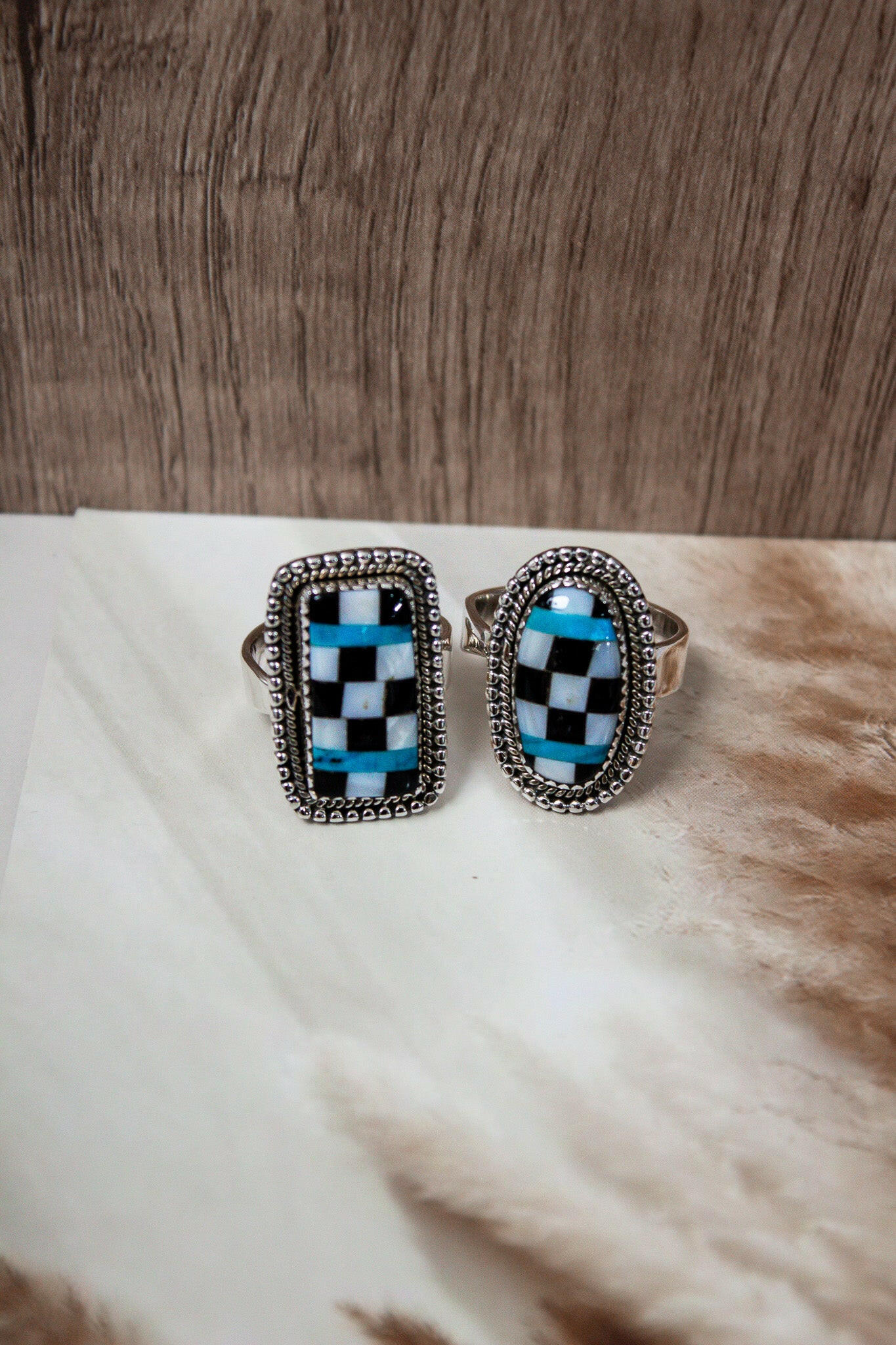 Riots Checkered Turquoise Cut Ring-Ring Sizers-Krush Kandy, Women's Online Fashion Boutique Located in Phoenix, Arizona (Scottsdale Area)