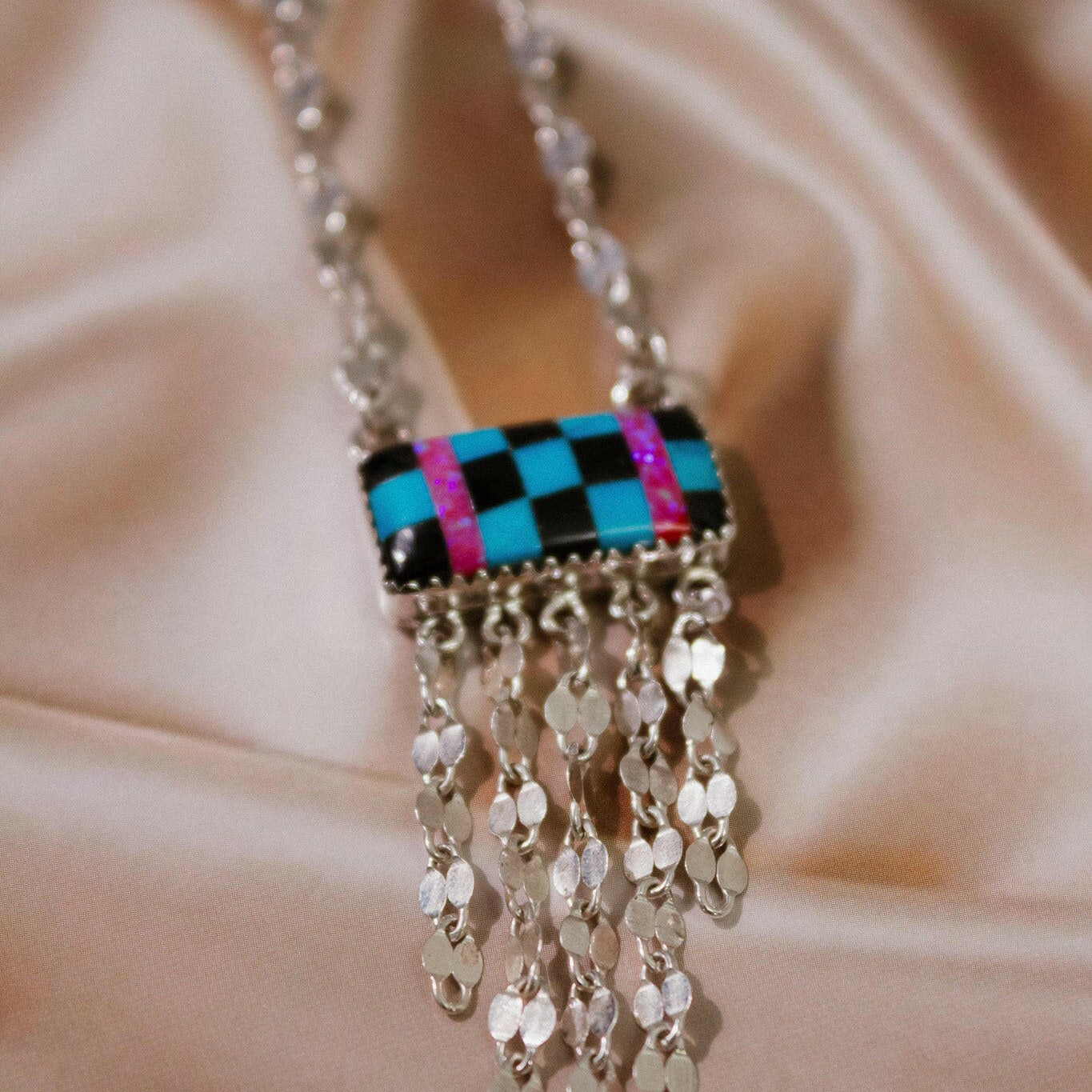 Neon Pink & Turquoise Checkered Necklace-Chain Necklaces-Krush Kandy, Women's Online Fashion Boutique Located in Phoenix, Arizona (Scottsdale Area)