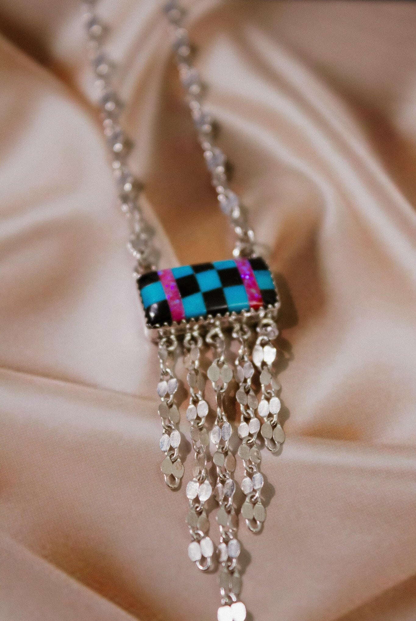 Neon Pink & Turquoise Checkered Necklace-Chain Necklaces-Krush Kandy, Women's Online Fashion Boutique Located in Phoenix, Arizona (Scottsdale Area)