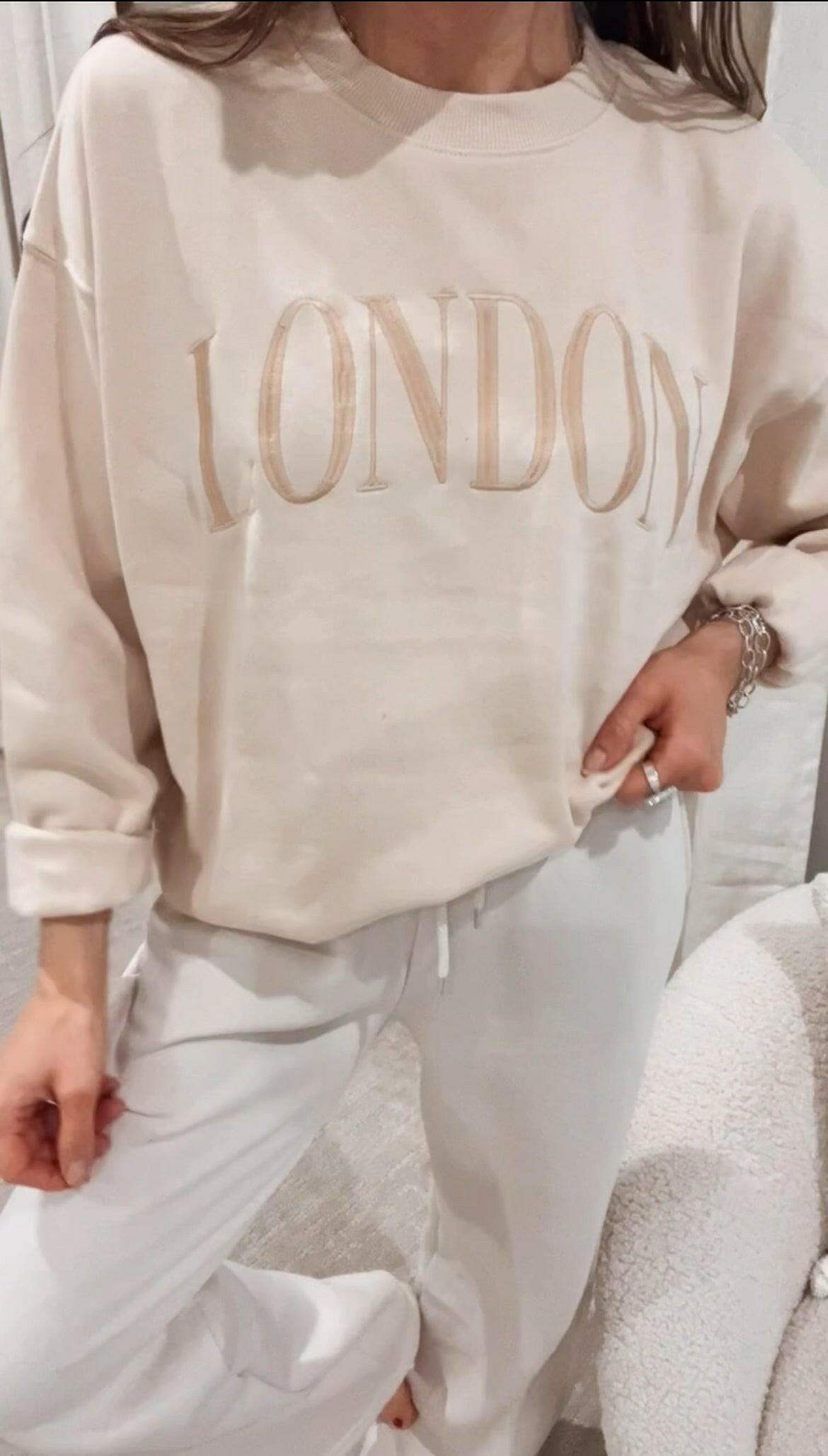 Oversized London Embroidered Crewneck-Sweatshirts-Krush Kandy, Women's Online Fashion Boutique Located in Phoenix, Arizona (Scottsdale Area)