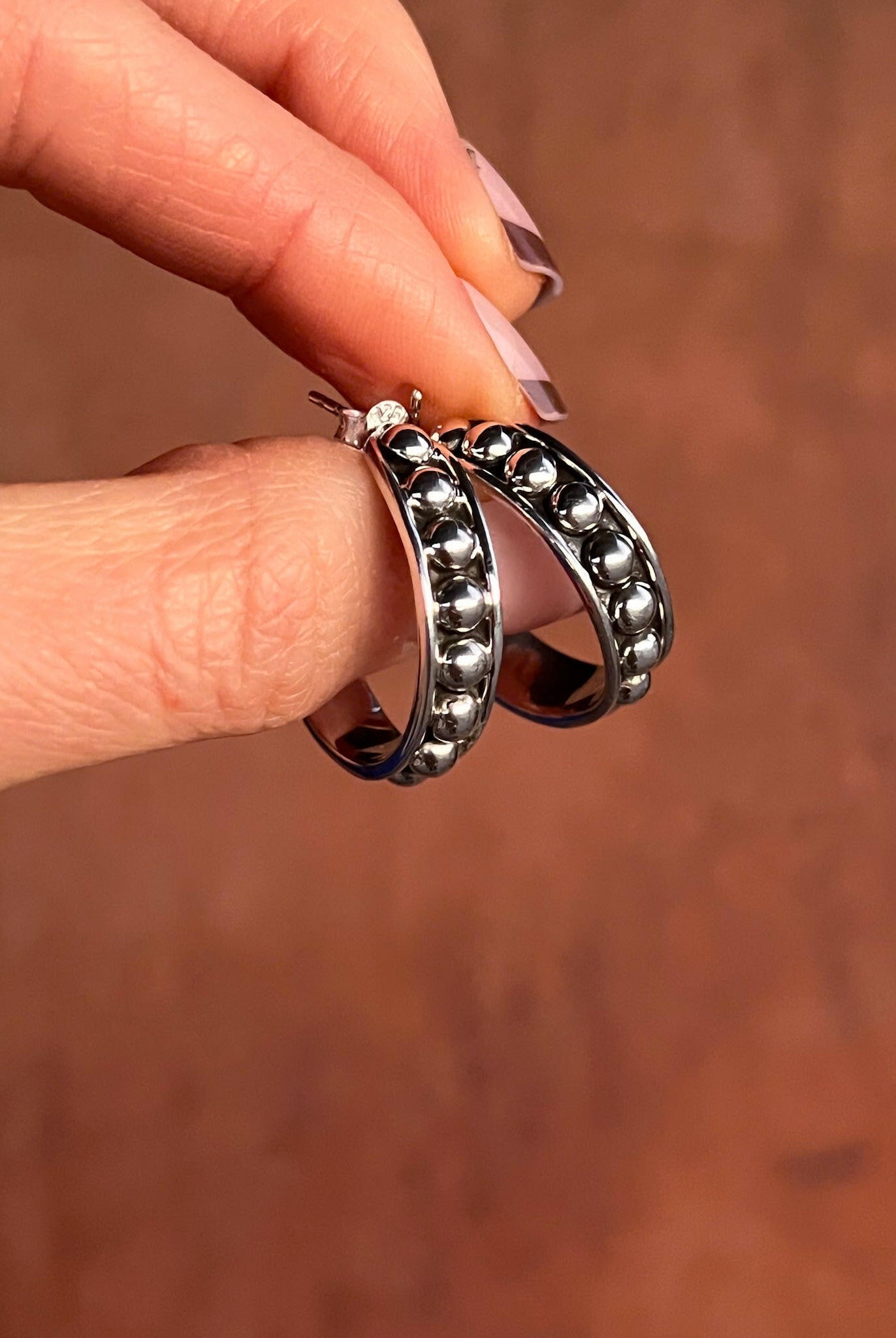 Sterling Silver Studded Baby Hoops-Hoop Earrings-Krush Kandy, Women's Online Fashion Boutique Located in Phoenix, Arizona (Scottsdale Area)