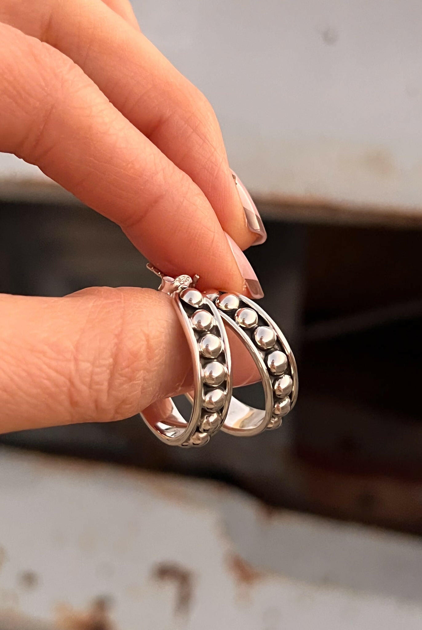 Sterling Silver Studded Baby Hoops-Hoop Earrings-Krush Kandy, Women's Online Fashion Boutique Located in Phoenix, Arizona (Scottsdale Area)