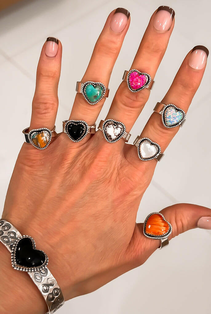 Solid Band Heart Single Stone Ring-Statement Rings-Krush Kandy, Women's Online Fashion Boutique Located in Phoenix, Arizona (Scottsdale Area)