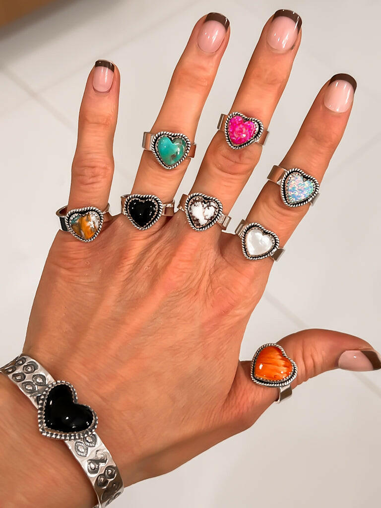 Solid Band Heart Single Stone Ring-Statement Rings-Krush Kandy, Women's Online Fashion Boutique Located in Phoenix, Arizona (Scottsdale Area)