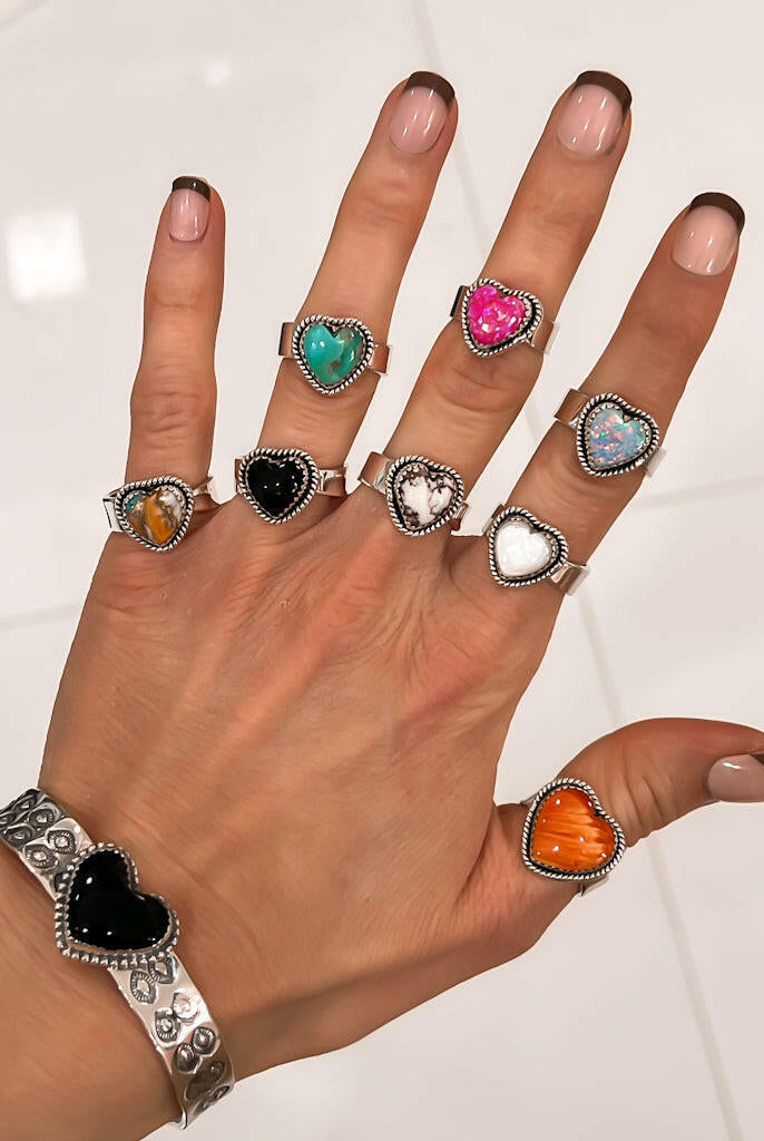 Solid Band Heart Single Stone Ring-Statement Rings-Krush Kandy, Women's Online Fashion Boutique Located in Phoenix, Arizona (Scottsdale Area)