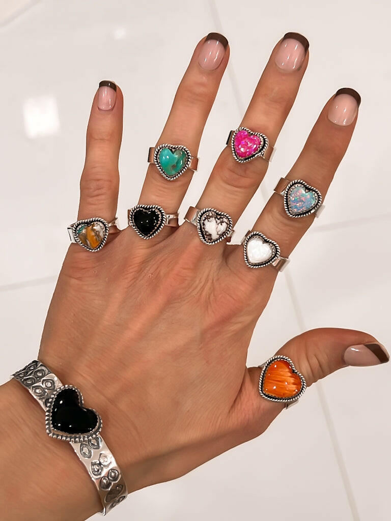 Solid Band Heart Single Stone Ring-Statement Rings-Krush Kandy, Women's Online Fashion Boutique Located in Phoenix, Arizona (Scottsdale Area)