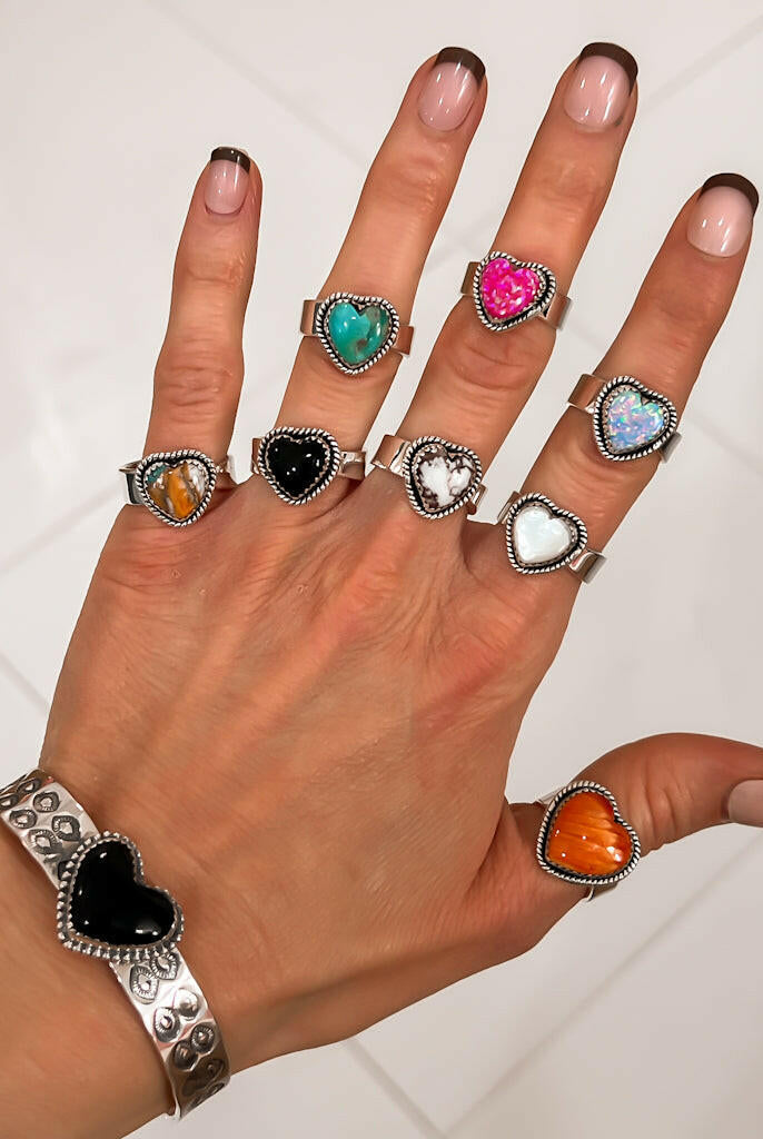 Solid Band Heart Single Stone Ring-Statement Rings-Krush Kandy, Women's Online Fashion Boutique Located in Phoenix, Arizona (Scottsdale Area)