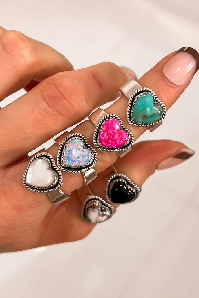 Solid Band Heart Single Stone Ring-Statement Rings-Krush Kandy, Women's Online Fashion Boutique Located in Phoenix, Arizona (Scottsdale Area)