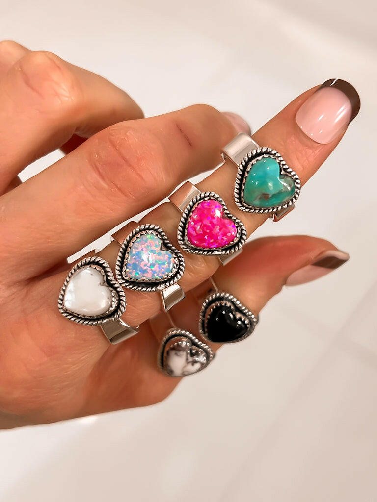 Solid Band Heart Single Stone Ring-Statement Rings-Krush Kandy, Women's Online Fashion Boutique Located in Phoenix, Arizona (Scottsdale Area)