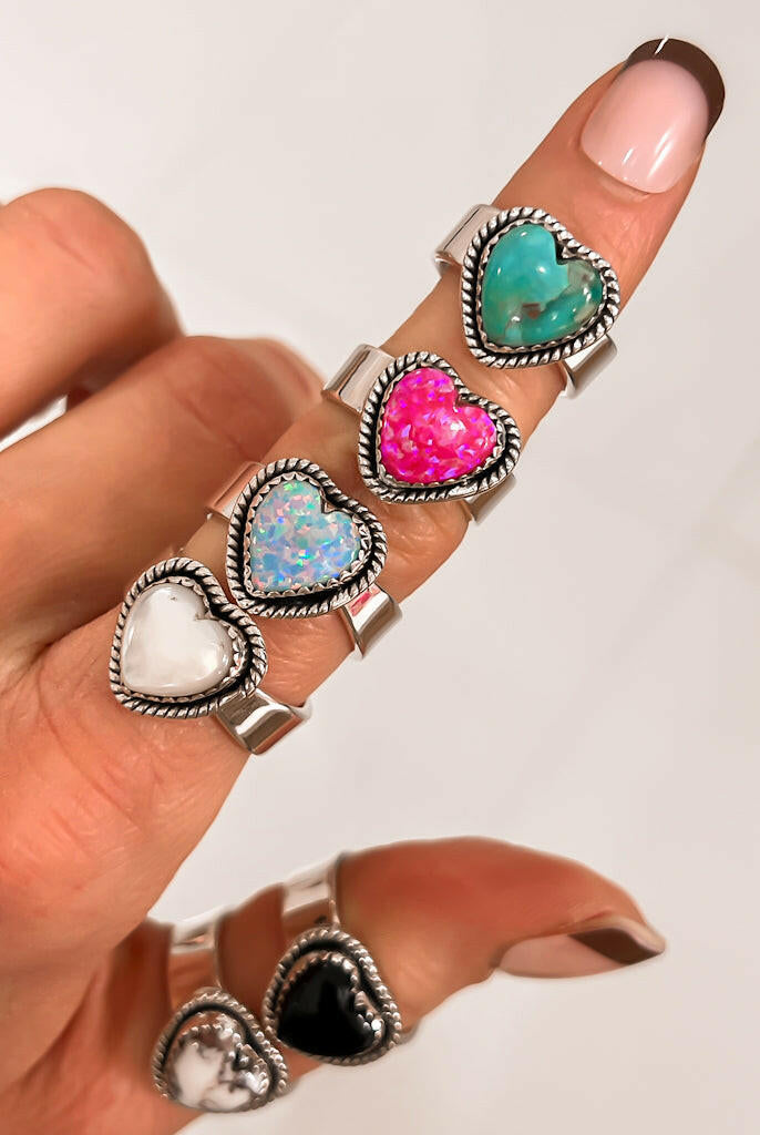 Solid Band Heart Single Stone Ring-Statement Rings-Krush Kandy, Women's Online Fashion Boutique Located in Phoenix, Arizona (Scottsdale Area)