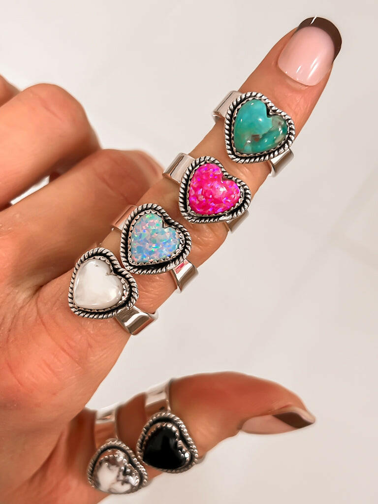 Solid Band Heart Single Stone Ring-Statement Rings-Krush Kandy, Women's Online Fashion Boutique Located in Phoenix, Arizona (Scottsdale Area)