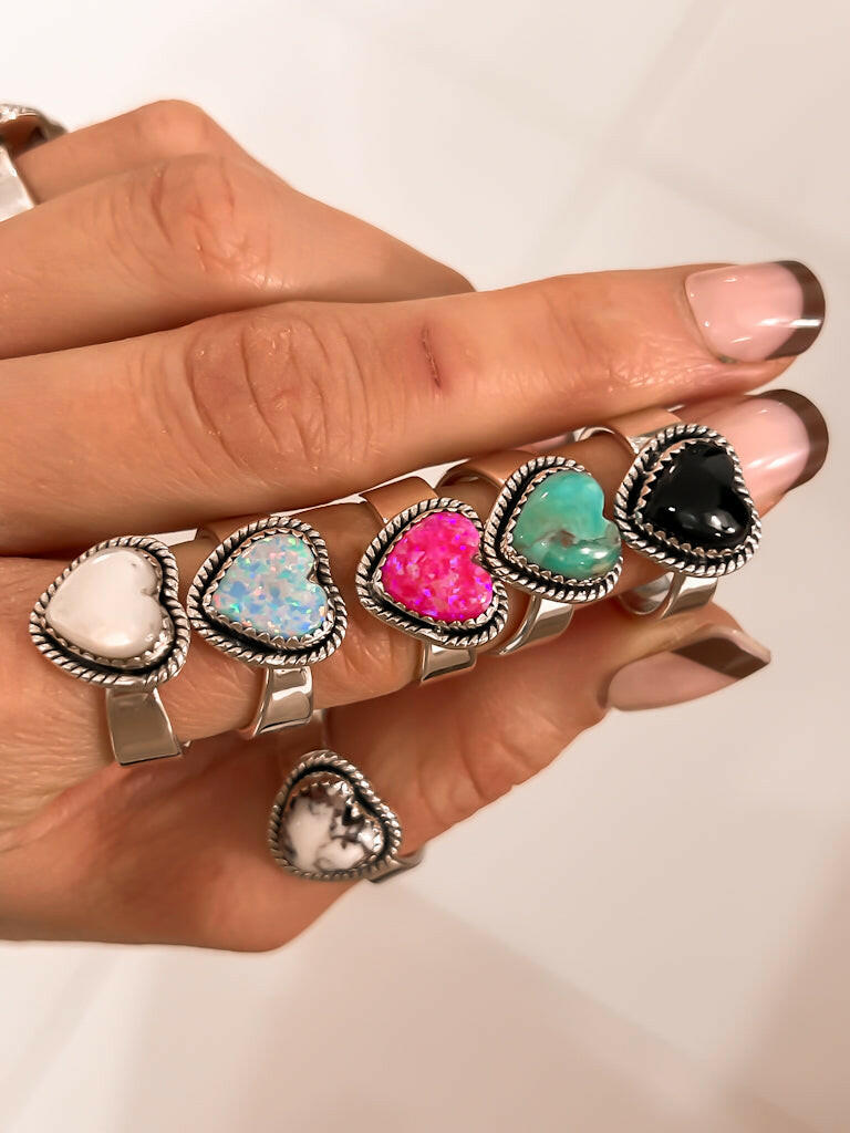 Solid Band Heart Single Stone Ring-Statement Rings-Krush Kandy, Women's Online Fashion Boutique Located in Phoenix, Arizona (Scottsdale Area)
