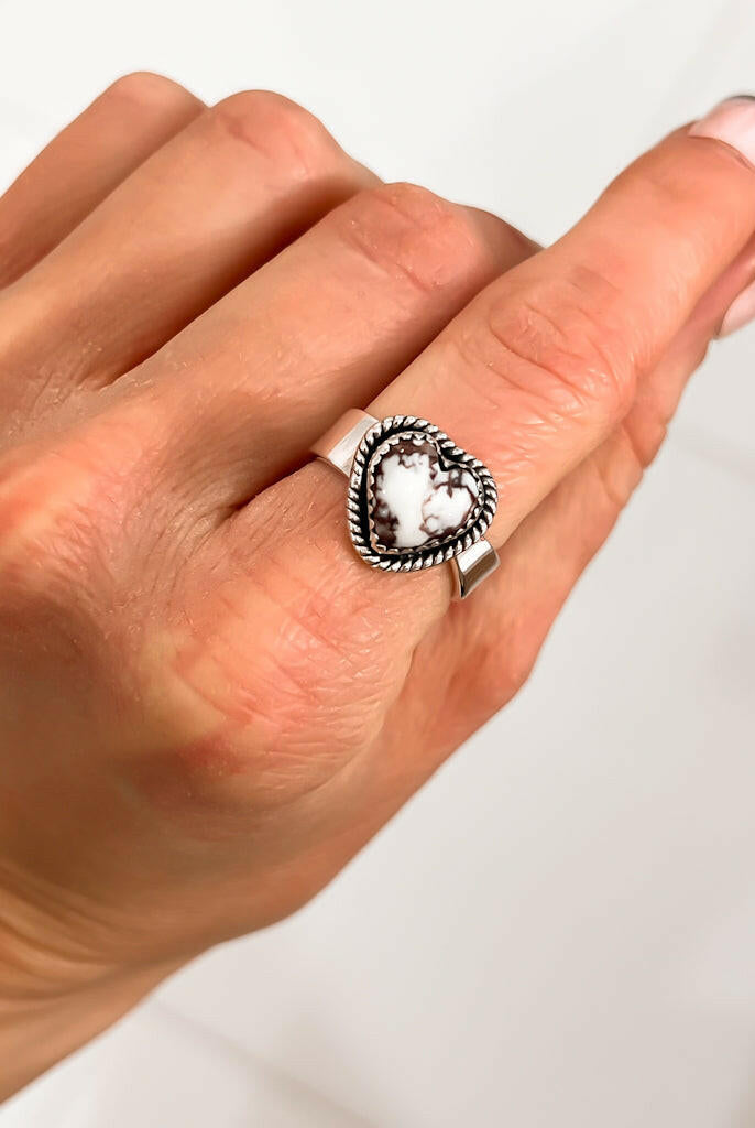 Solid Band Heart Single Stone Ring-Statement Rings-Krush Kandy, Women's Online Fashion Boutique Located in Phoenix, Arizona (Scottsdale Area)