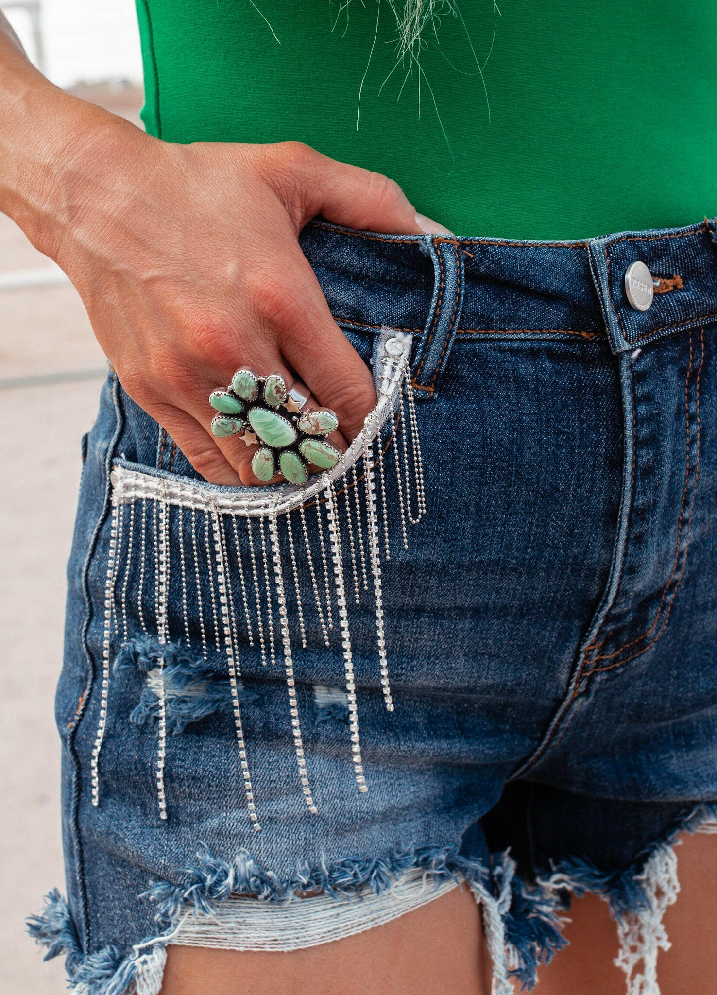 Risen Denim & Diamonds High Rise Rhinestone Shorts-Shorts-Krush Kandy, Women's Online Fashion Boutique Located in Phoenix, Arizona (Scottsdale Area)