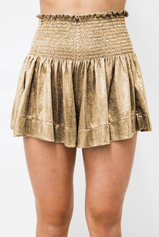 Shine Bright Metallic Shimmer Smock Shorts-Shorts-Krush Kandy, Women's Online Fashion Boutique Located in Phoenix, Arizona (Scottsdale Area)