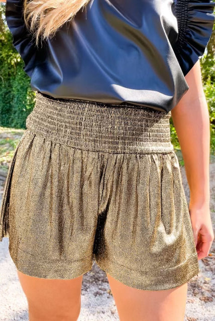 Shine Bright Metallic Shimmer Smock Shorts-Shorts-Krush Kandy, Women's Online Fashion Boutique Located in Phoenix, Arizona (Scottsdale Area)