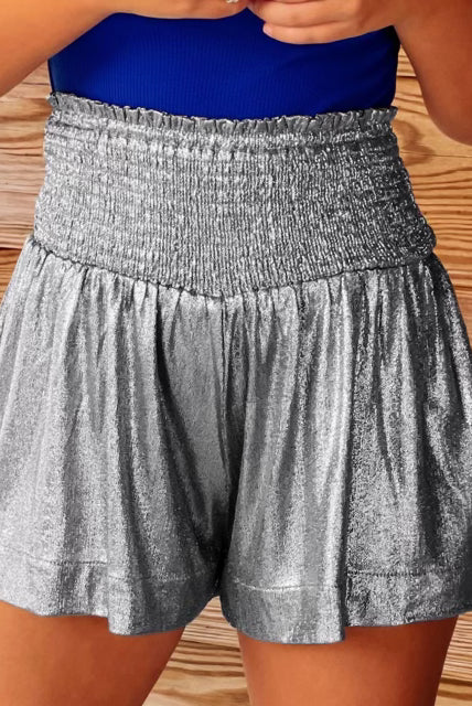 Shine Bright Metallic Shimmer Smock Shorts-Shorts-Krush Kandy, Women's Online Fashion Boutique Located in Phoenix, Arizona (Scottsdale Area)