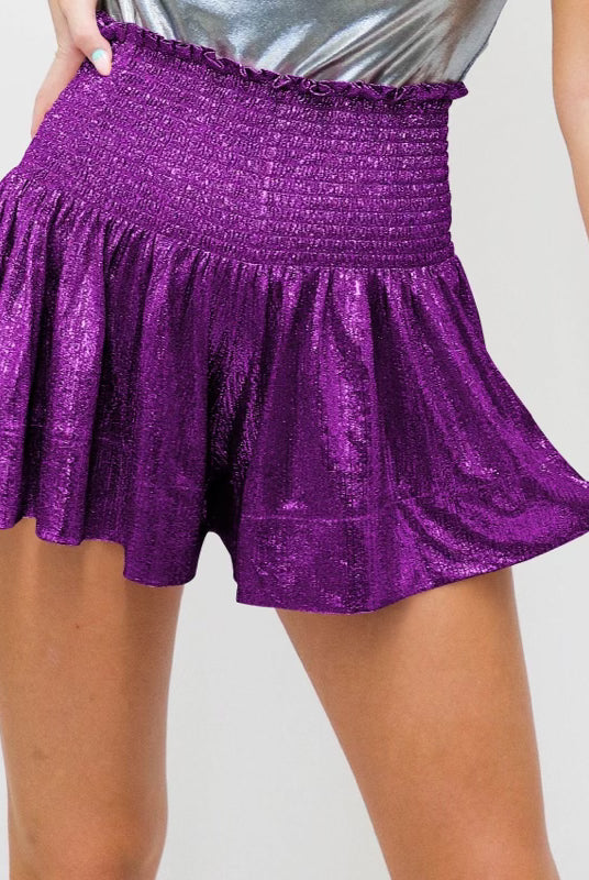 Shine Bright Metallic Shimmer Smock Shorts-Shorts-Krush Kandy, Women's Online Fashion Boutique Located in Phoenix, Arizona (Scottsdale Area)
