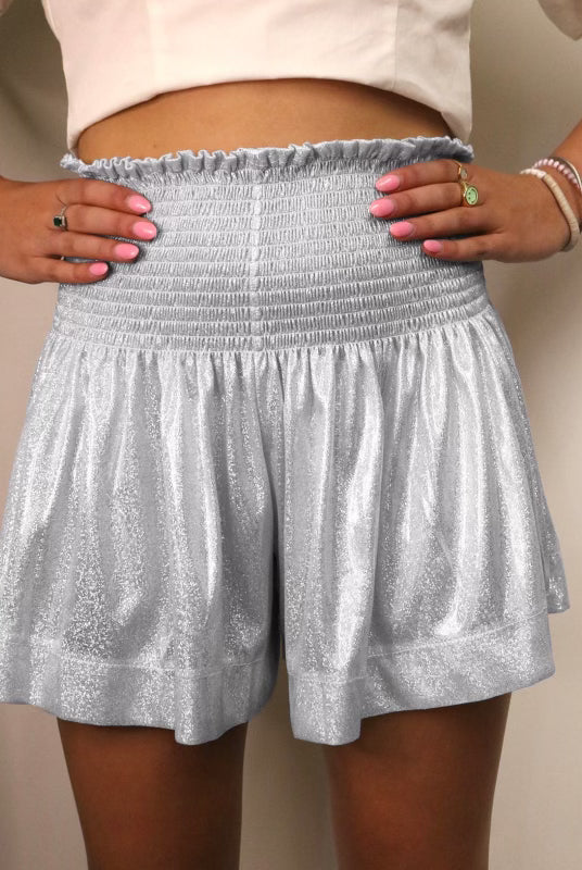 Shine Bright Metallic Shimmer Smock Shorts-Shorts-Krush Kandy, Women's Online Fashion Boutique Located in Phoenix, Arizona (Scottsdale Area)