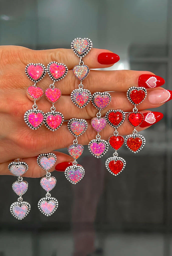 Trifecta Heart Drop Sterling Silver Earrings-Drop Earrings-Krush Kandy, Women's Online Fashion Boutique Located in Phoenix, Arizona (Scottsdale Area)