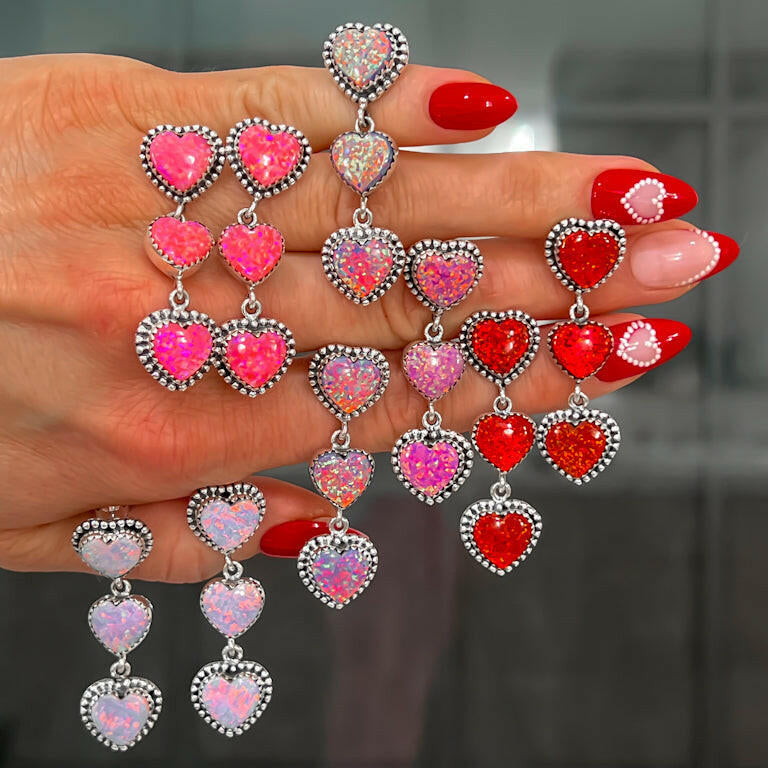 Trifecta Heart Drop Sterling Silver Earrings-Drop Earrings-Krush Kandy, Women's Online Fashion Boutique Located in Phoenix, Arizona (Scottsdale Area)