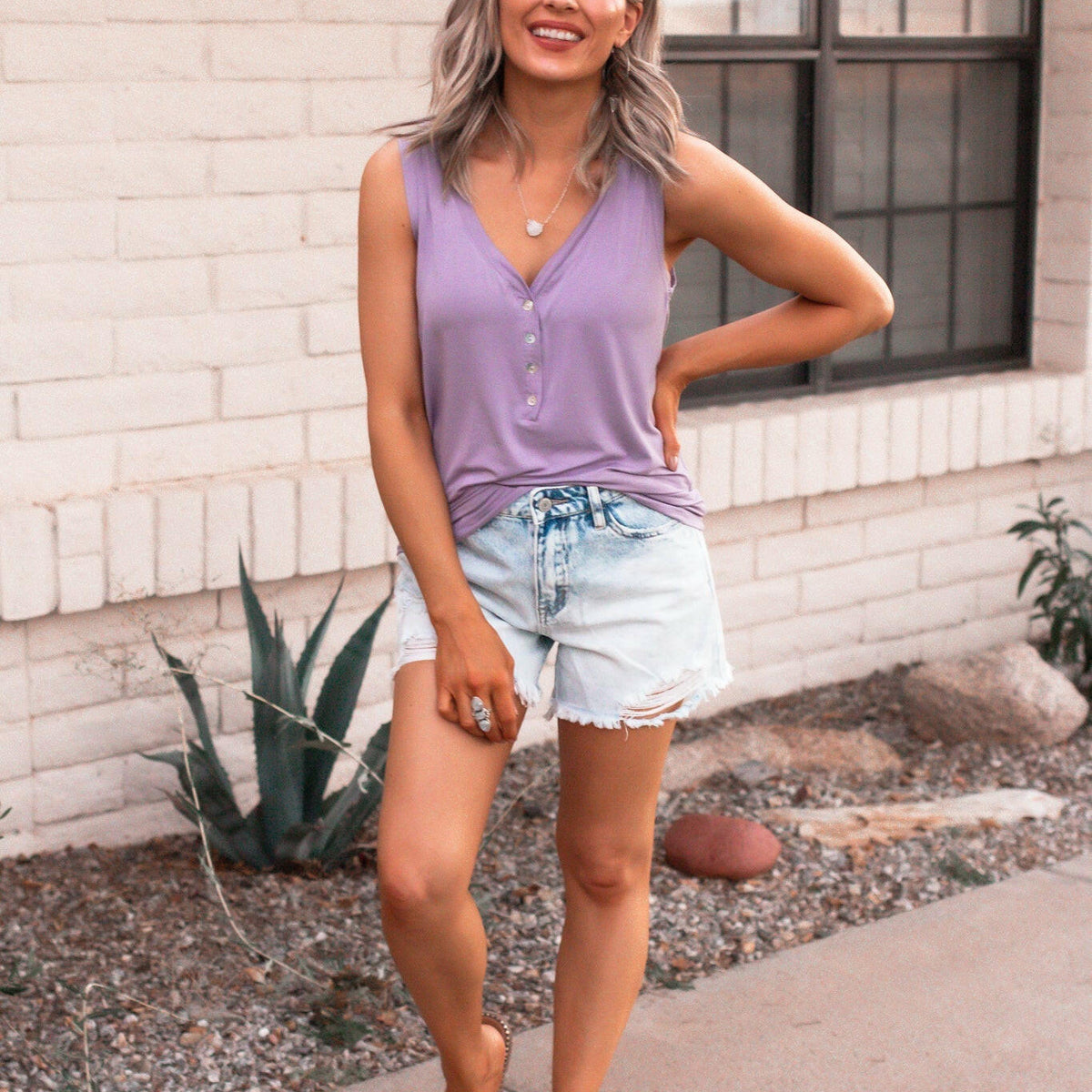 POL Simpler Times V-Neck Tank | S-3X-Tanks-Krush Kandy, Women's Online Fashion Boutique Located in Phoenix, Arizona (Scottsdale Area)