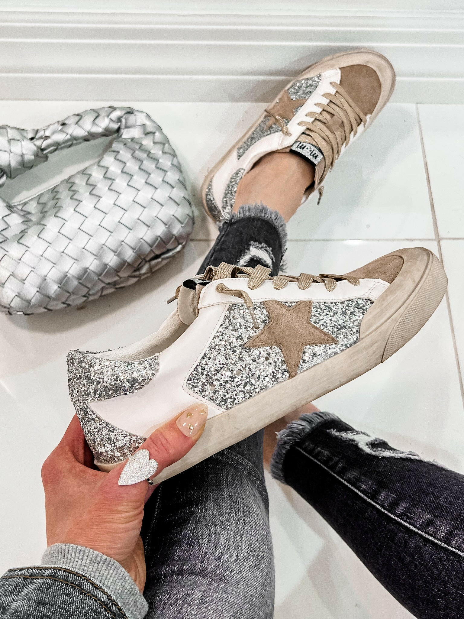 Your Favorite Neutral Glitter Star Sneaker-Sneakers-Krush Kandy, Women's Online Fashion Boutique Located in Phoenix, Arizona (Scottsdale Area)