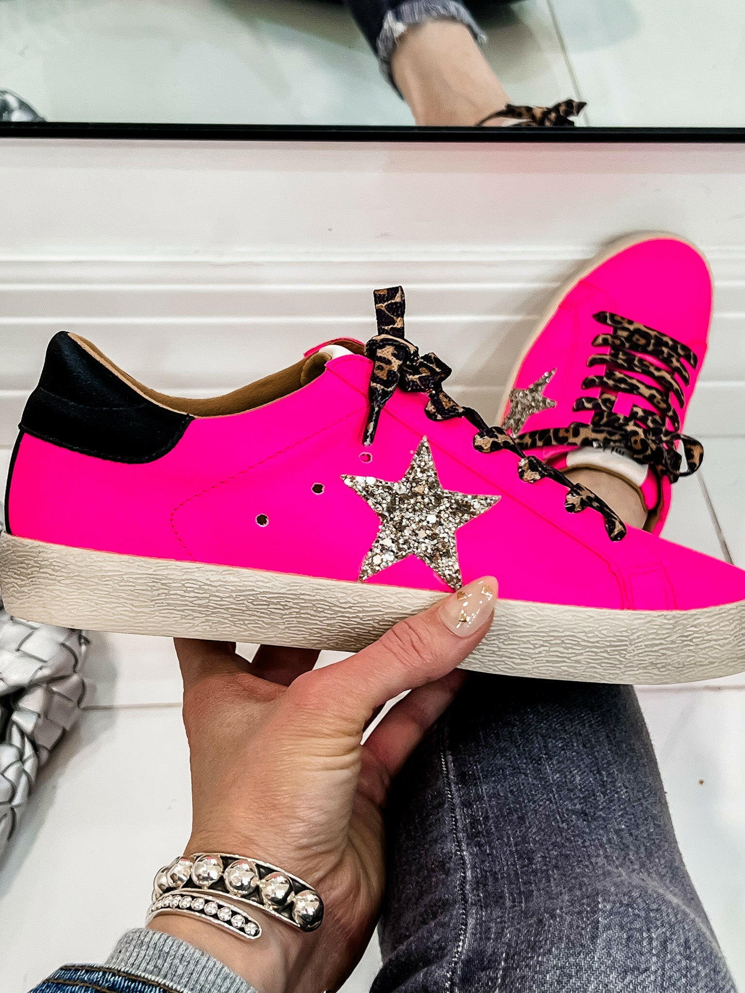 Neon Pink Star Sneaker-Sneakers-Krush Kandy, Women's Online Fashion Boutique Located in Phoenix, Arizona (Scottsdale Area)